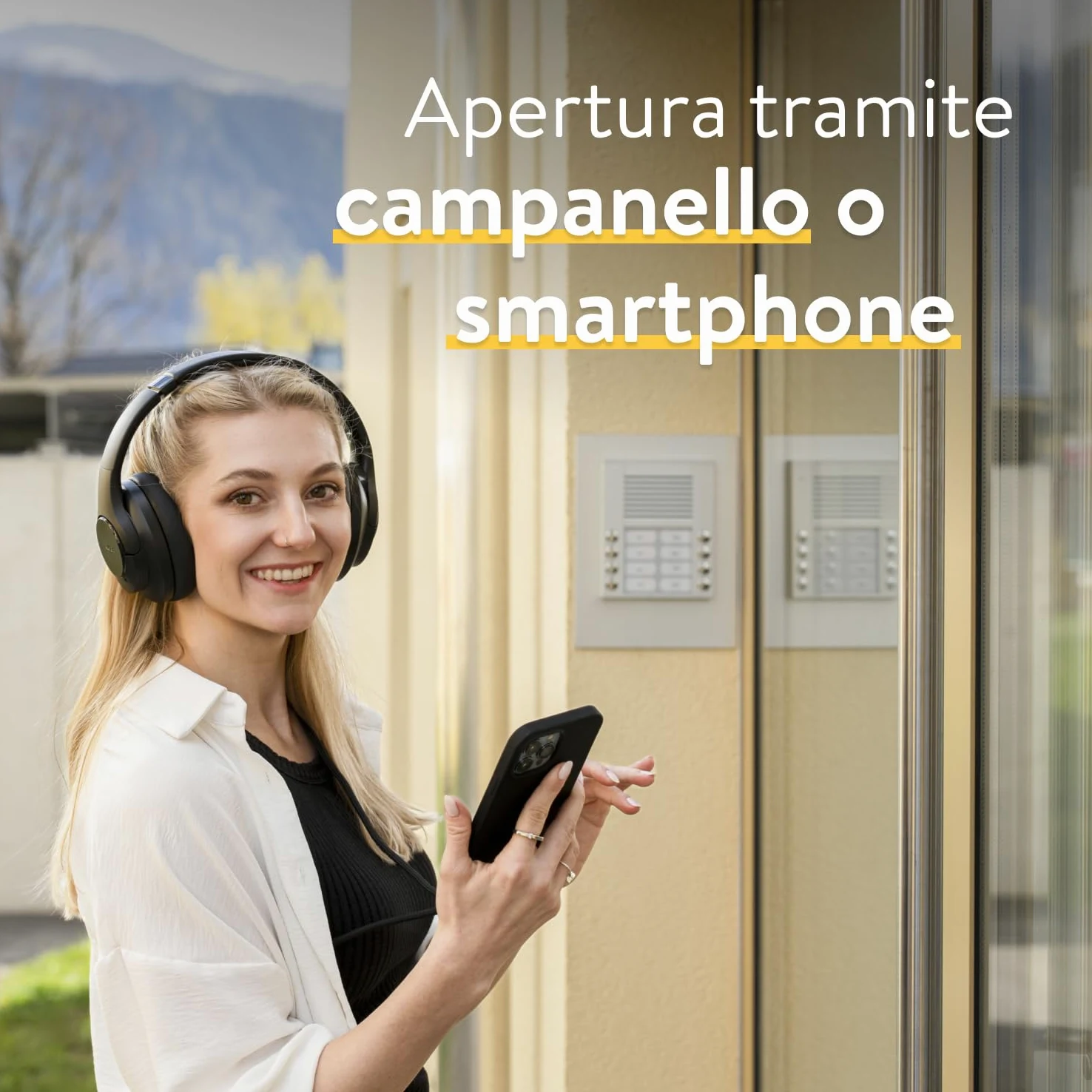Nuki Opener, serratura elettronica per il condominio, necessario l'uso del Nuki Bridge, comando del citofono tramite smartphone, apriporta automatico case multifamiliari, Smart Home, bianco