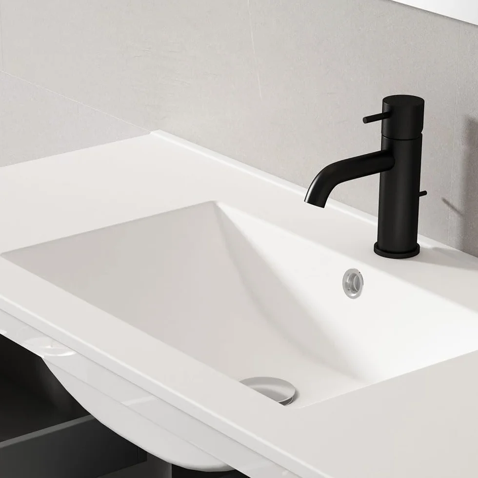 Lavabo in porcellana per bagno rettangolare 81 cm x 46 cm finitura bianco opaco realizzato in maiolica