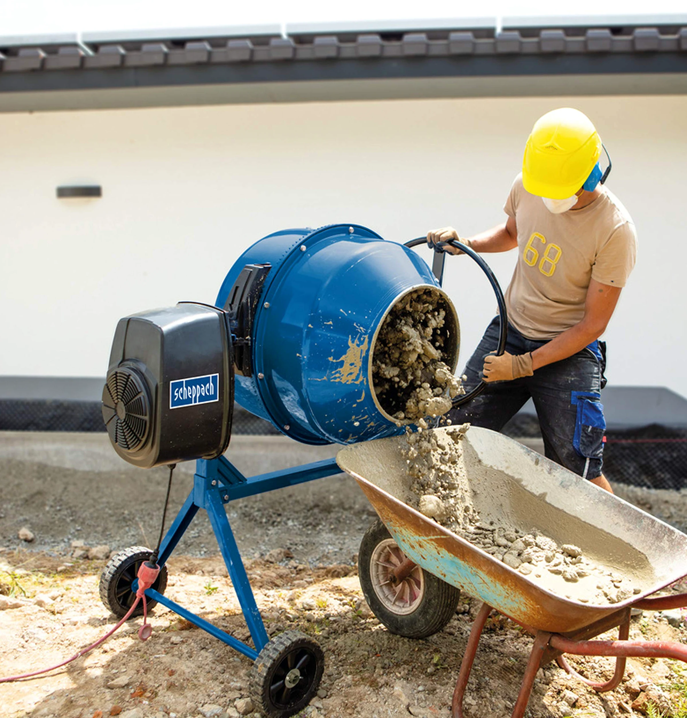 Scheppach Miscelatore per calcestruzzo MIX160 (650 W, capacità 160 L, velocità di rotazione 29,5 min-1, durevole e robusto, ingranaggi in ghisa)