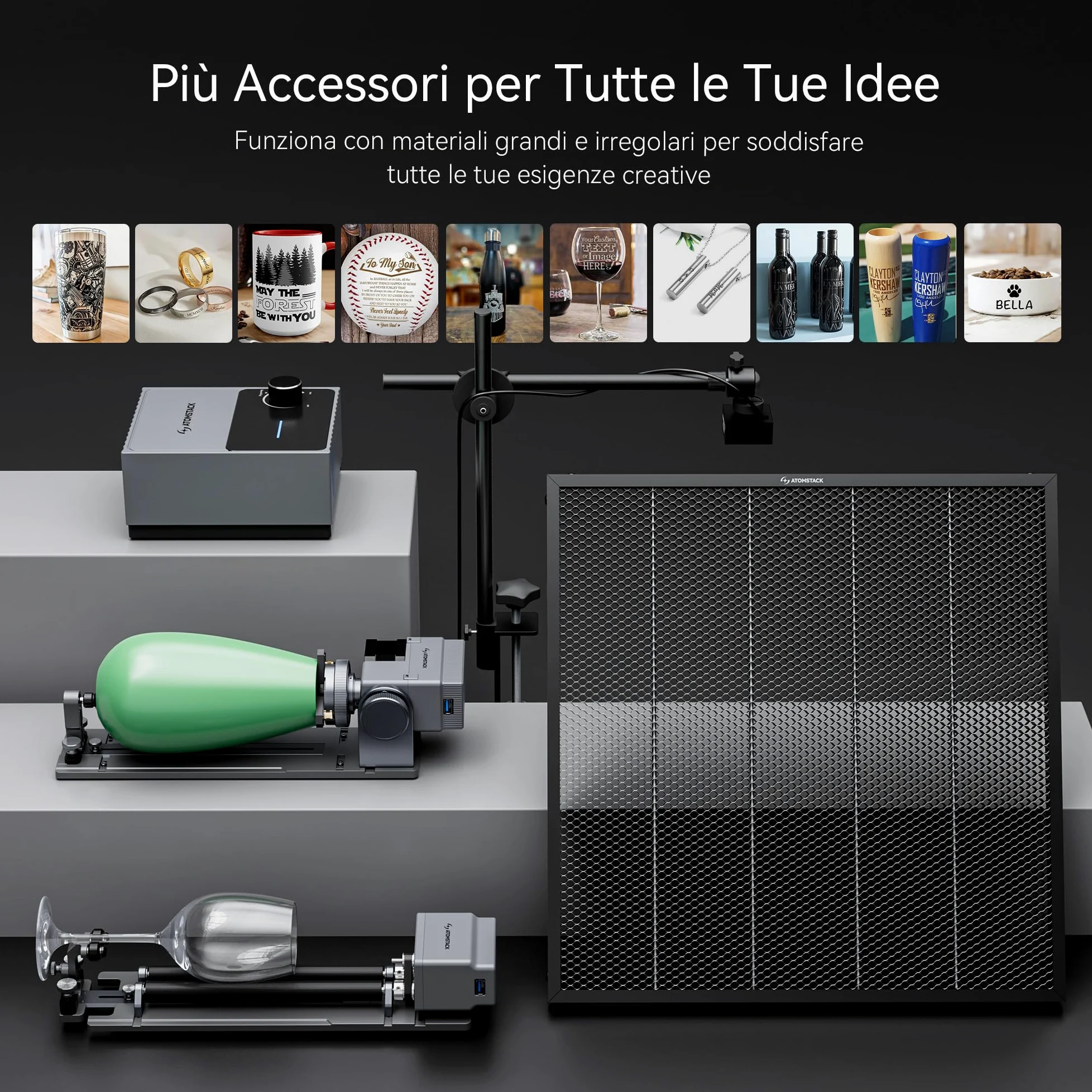 ATOMSTACK Macchina per incisione laser, taglierina laser, taglierina laser ad alta precisione 0,01 mm superficie di incisione 300 × 300 mm (Swift-7W Nero)