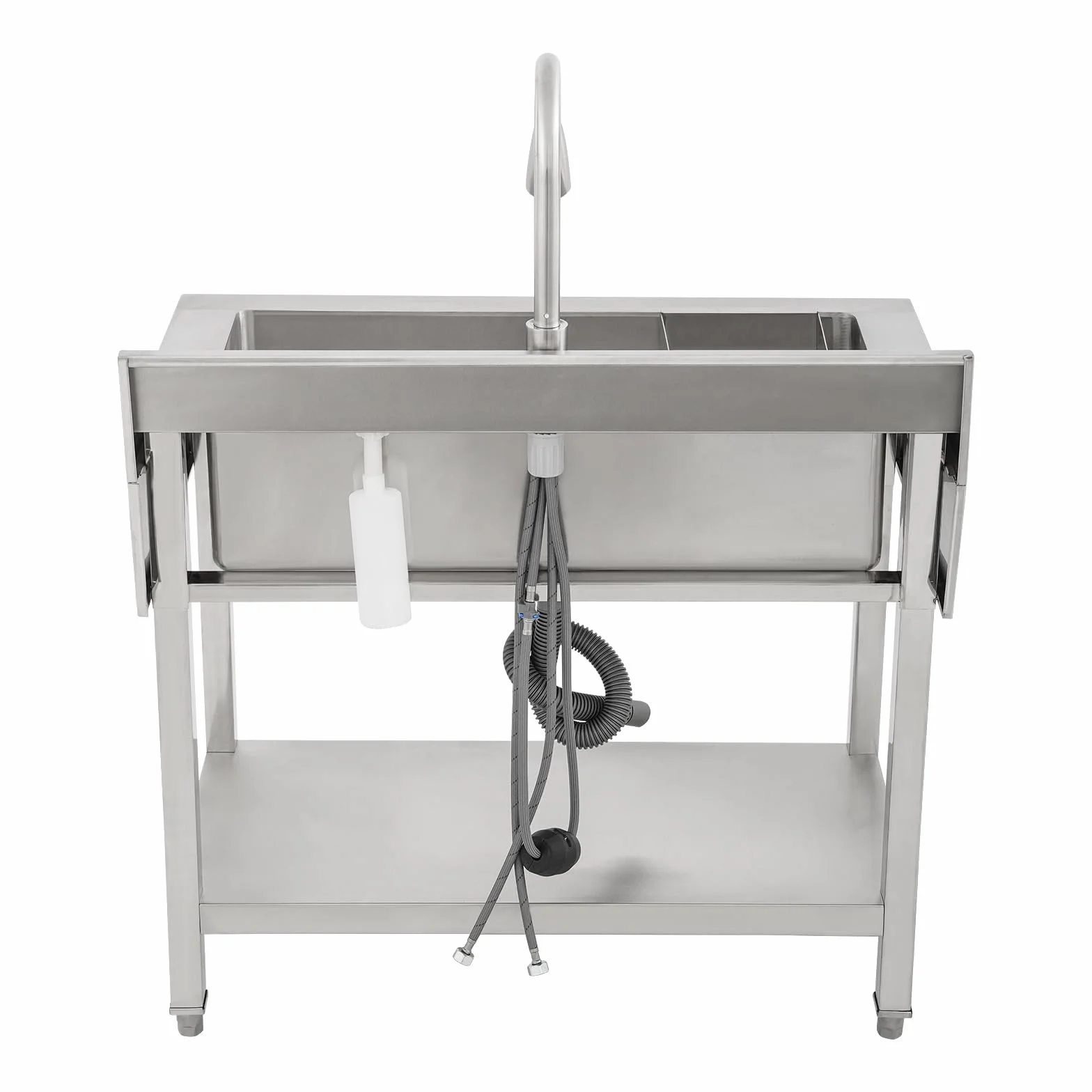 Lavando in acciaio inossidabile a libera installazione, lavello singolo lavello da cucina rettangolare con piedistallo, lavello mobile per cucina, garage, esterno (90x50x80 cm)