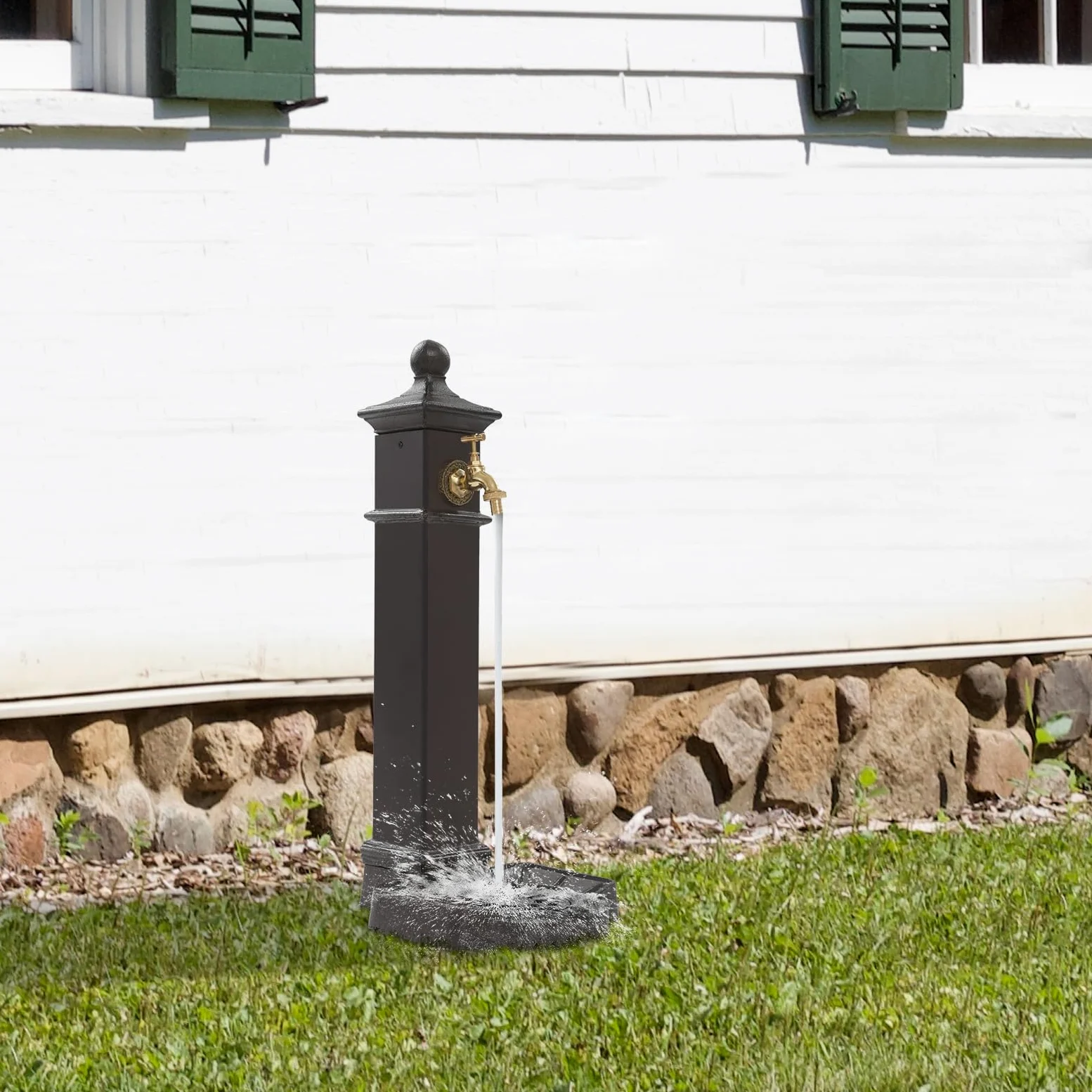 Colonna d'acqua marrone ruggine per esterni, con rubinetto, fondo autoportante, colonna d'acqua retrò, per giardino, fattoria, salice, cortile, 33 x 29,5 x 74 cm