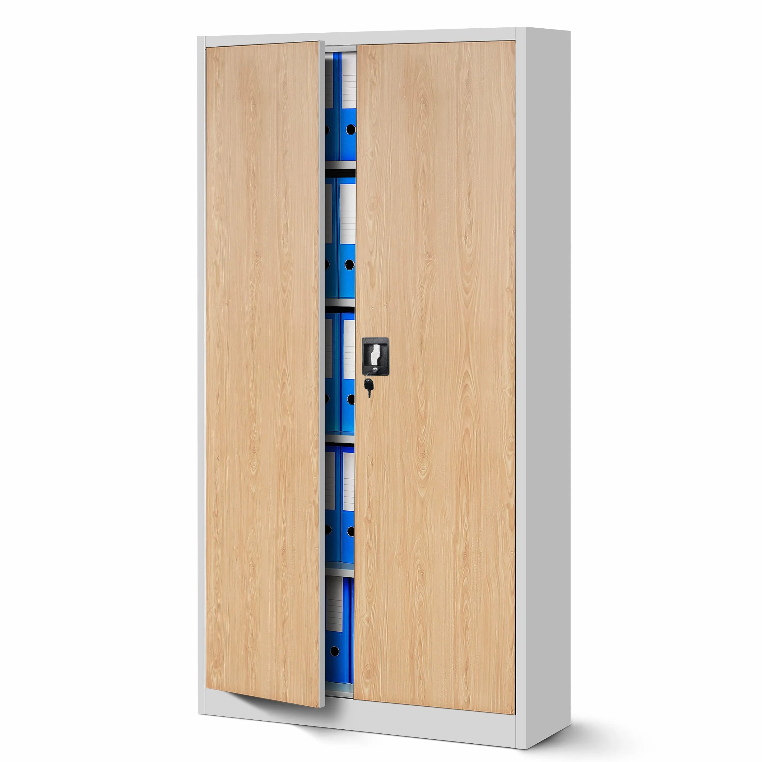 Jan Nowak Armadio da Ufficio C001H XL Archivio per Officina in Metallo Verniciato a polvere Chiudibile 195 cm x 90 cm x 40 cm (Bianco-Aspetto Legno)