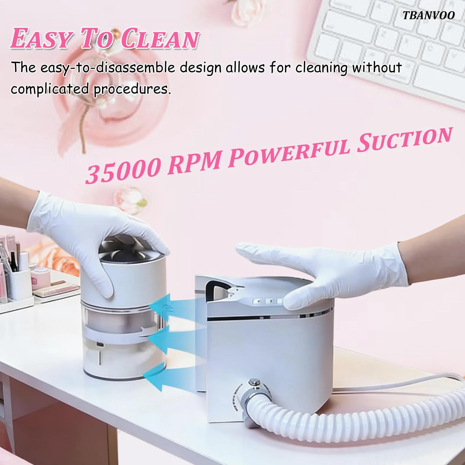 Estrattore di Polvere per Unghie & Aspiratore Incorporato, Design Compatto con Controllo a 4 Pulsanti, Aspirazione Potente per un'Area di Lavoro per Manicure Anti-Polvere