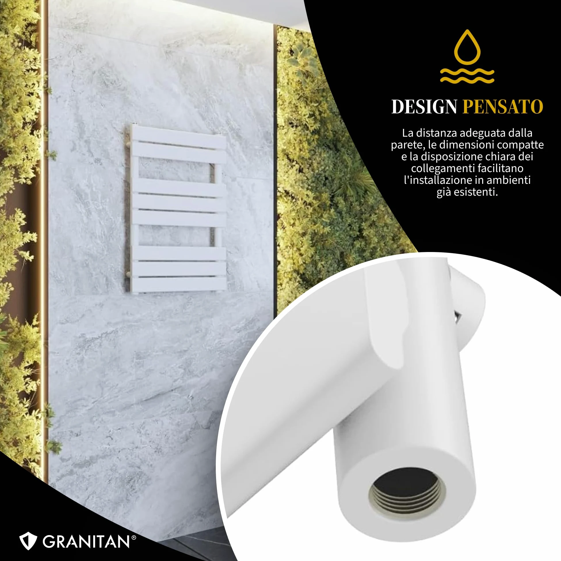 Granitan Termoarredo Bagno 80x45 cm - 407W - Termo Arredo da Bagno - Termoarredo Idraulico - Termosifone da Parete - Nero
