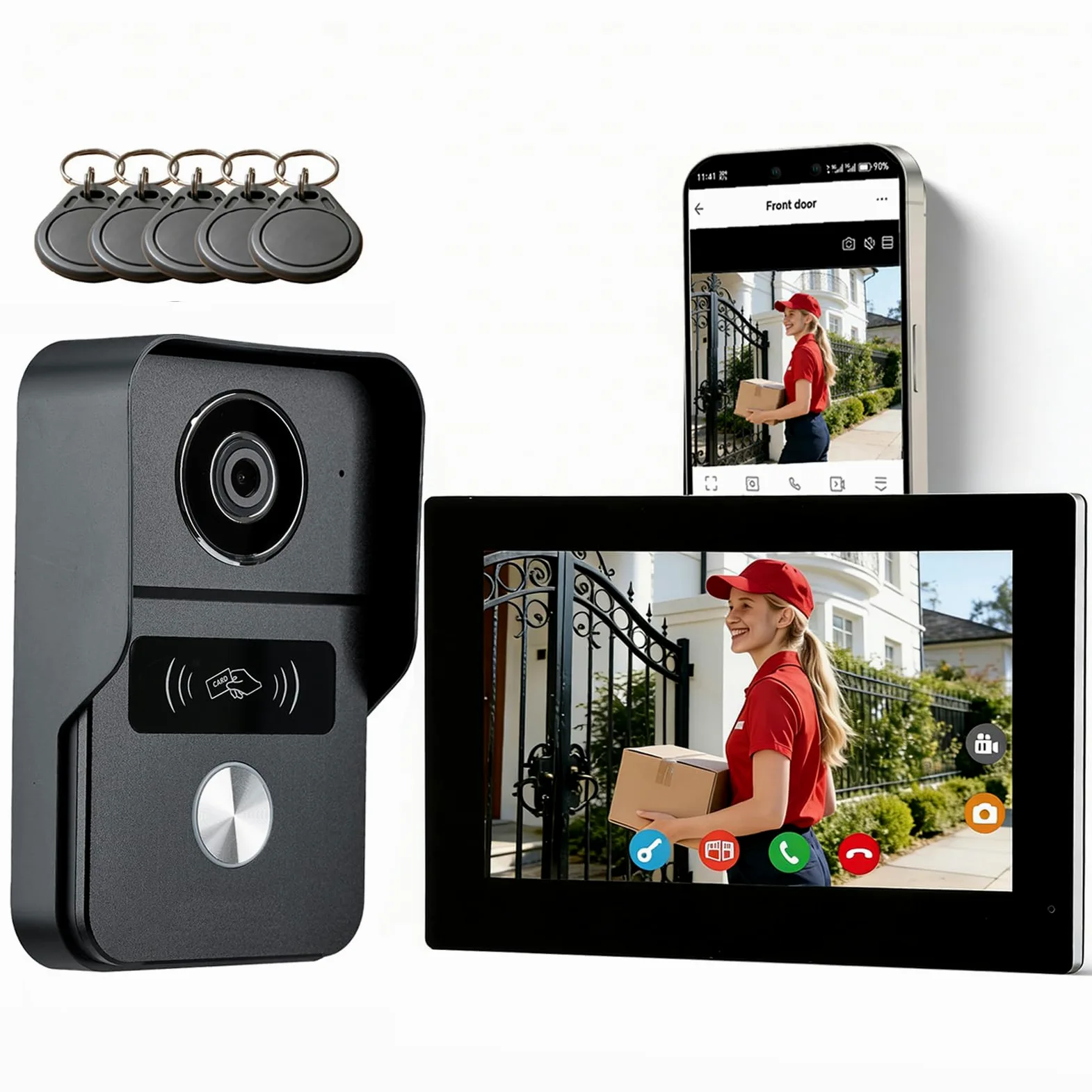 WALN Videocitofono connesso Smart, citofono con telecamera a 2 fili con monitor Touchscreen da 7 pollici, Audio bidirezionale, Sistema interfono con sblocco remoto, Wi-Fi 2.4G/5G,KW02-IP7B
