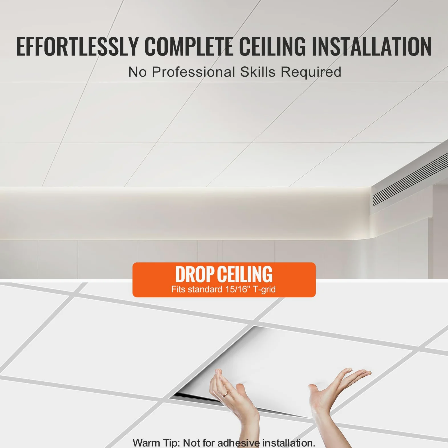 VEVOR Pannelli per Controsoffitto 605 x 1213 mm Pannelli per Soffitto Confezione 10, Buona flessibilità, Facile Installazione, Rivestimento per Soffitto per Decorazione di Casa/Ufficio, Bianco Liscio