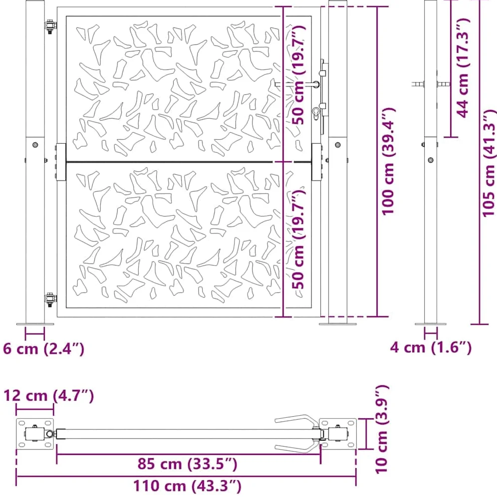 vidaXL Cancello Giardino Nero 100x100 cm in Acciaio Design a Foglia, cancello della Recinzione, cancello Esterno, cancello del Metallo