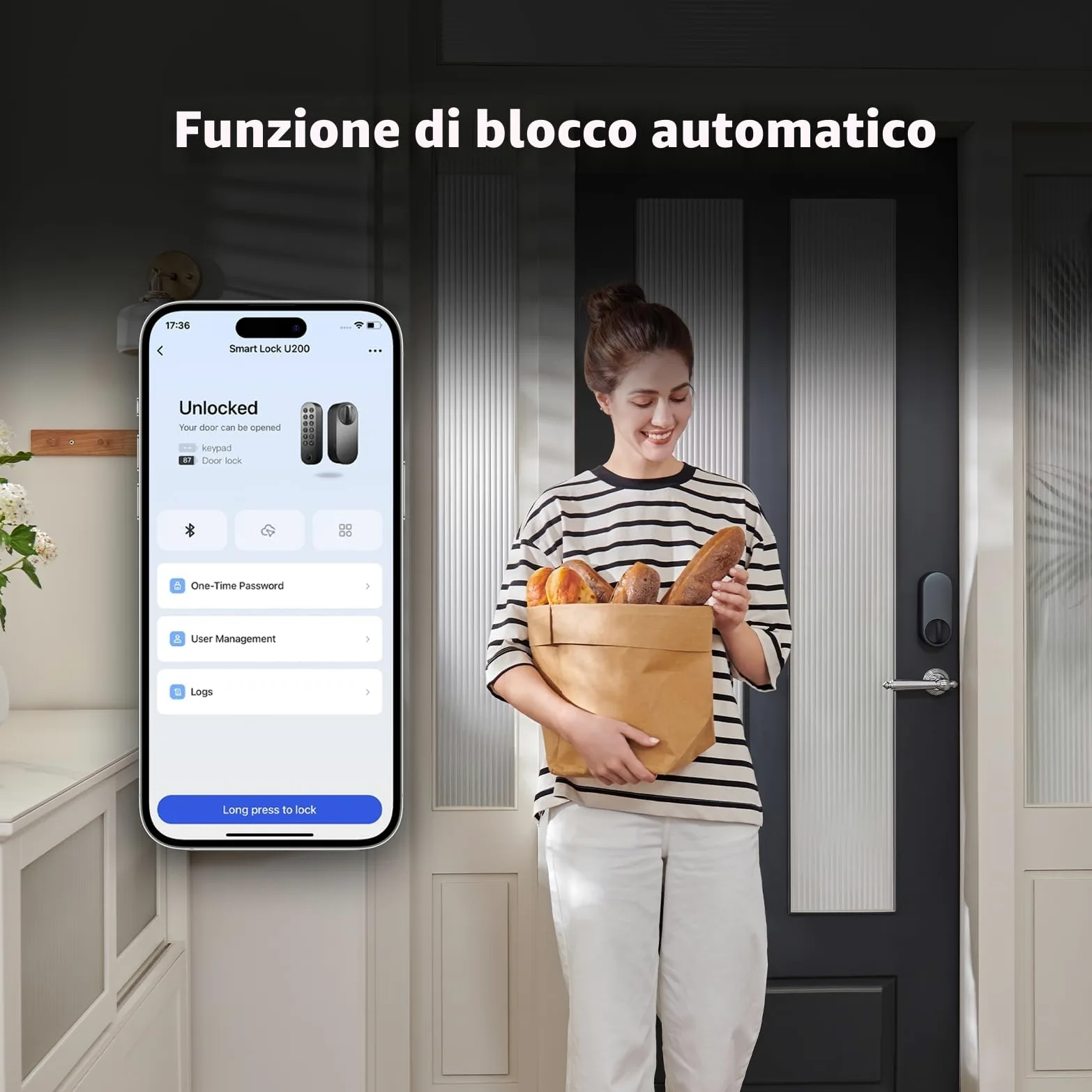 Aqara Serratura Smart U200 (Tastiera Fingerprint Inclusa), Matter over Thread, Apple Home Key e Batteria Ricaricabile, Supporta Apple Homekit, Google Home, Alexa e SmartThings, Argento