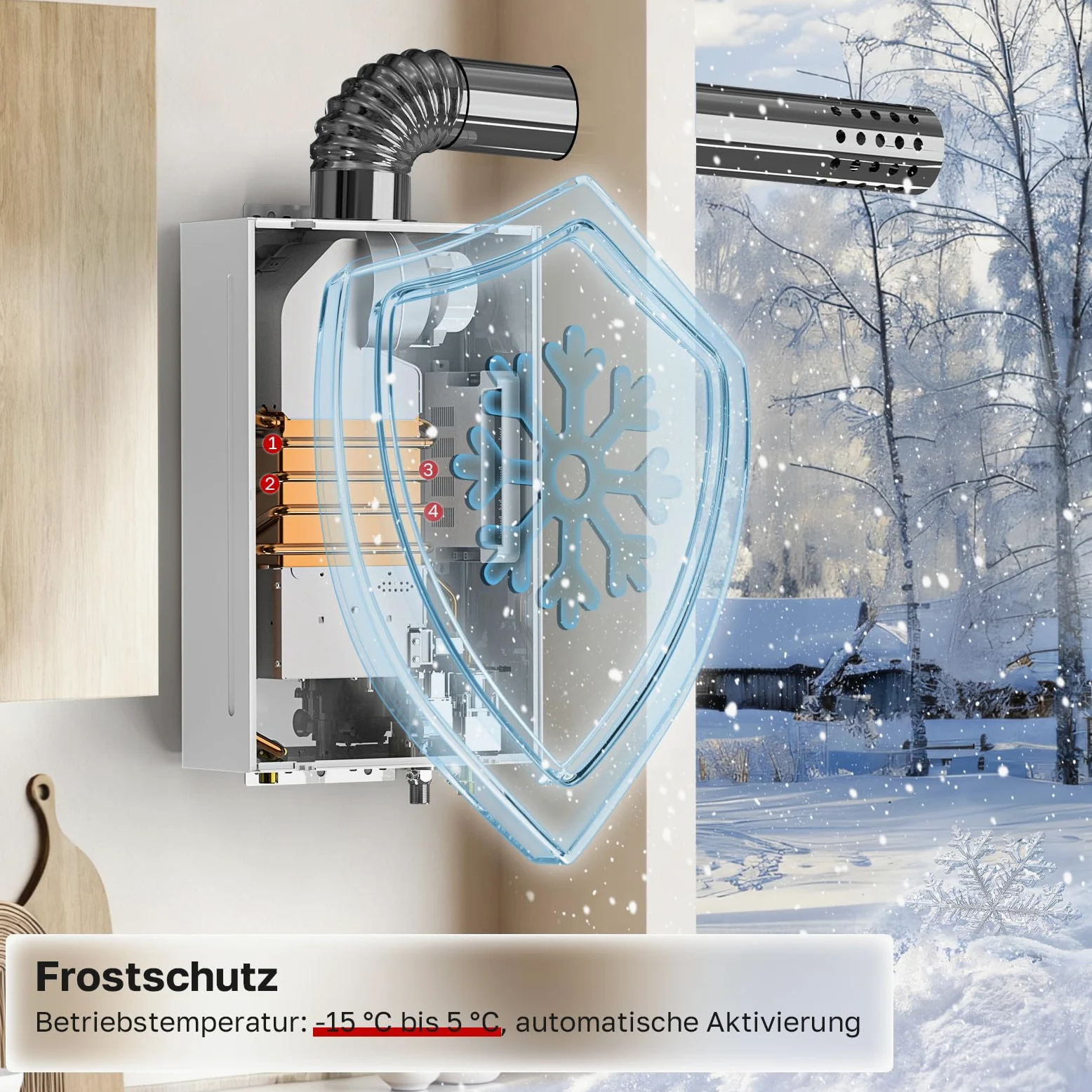 ThermoMate Scaldacqua a gas ECO a Camera Stagna 12 litri, ErP/basso NOx Indoor Scaldabagno a gas naturale, 20mbar, scaldacqua a gas per cucine e bagni