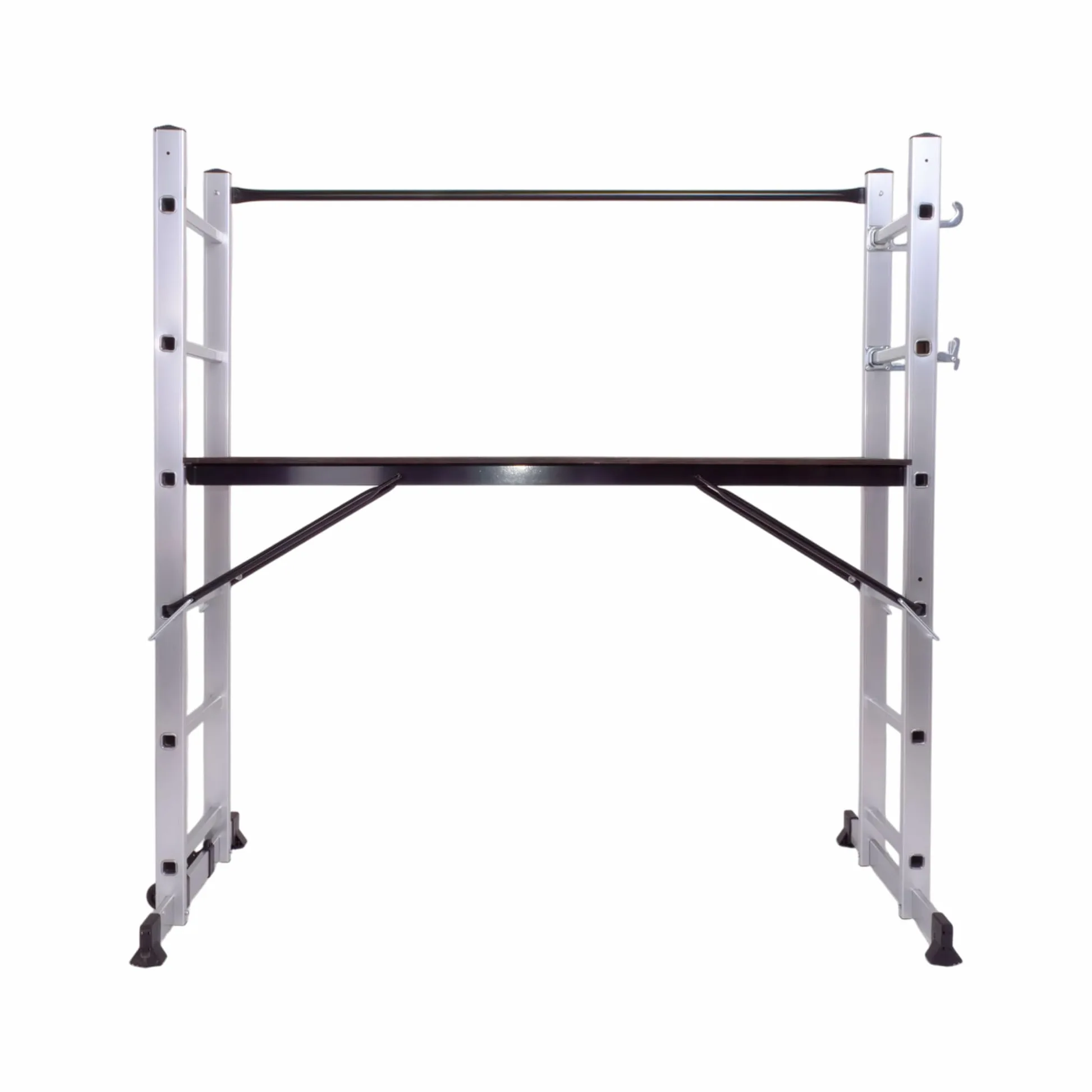 BOUDECH® RIG 100 – Impalcatura Multifunzione Trabattello 3 in 1 H165,5 cm Scala Ponteggio da Lavoro con Ruote in Alluminio Portata max 150 Kg