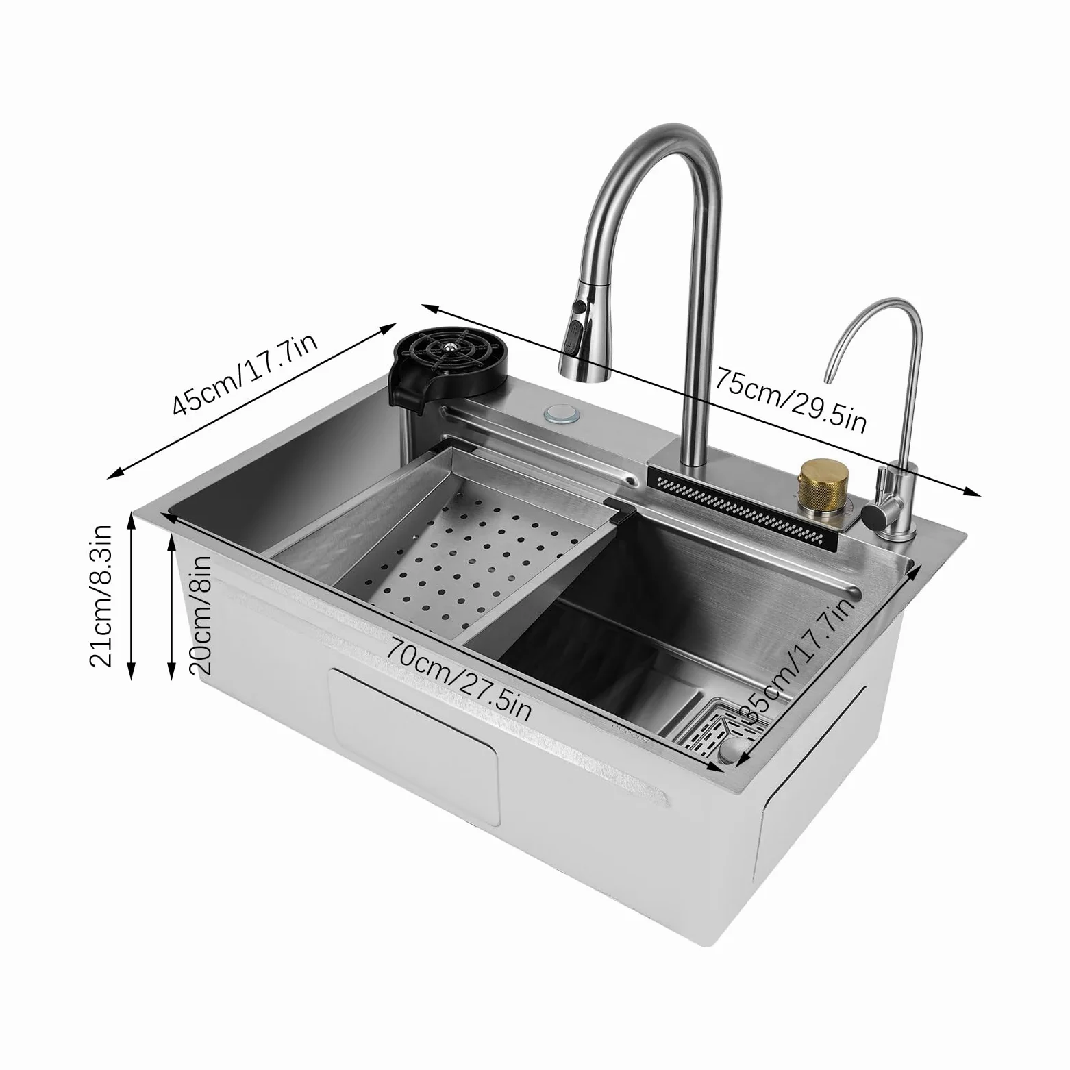 Lavandino da cucina a cascata, lavello in acciaio inox, lavelli per la casa, lavello integrato con rubinetto rimovibile