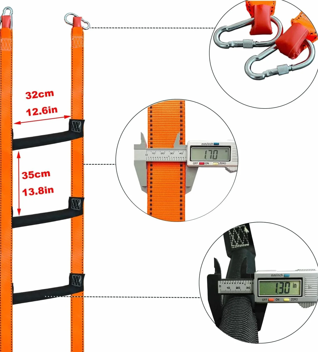 Scala di Salvataggio Resistente al Fuoco con 2 Moschettoni - Scala d'Emergenza Portatile, Portata Massima 600kg per Casa e Ufficio (15M)