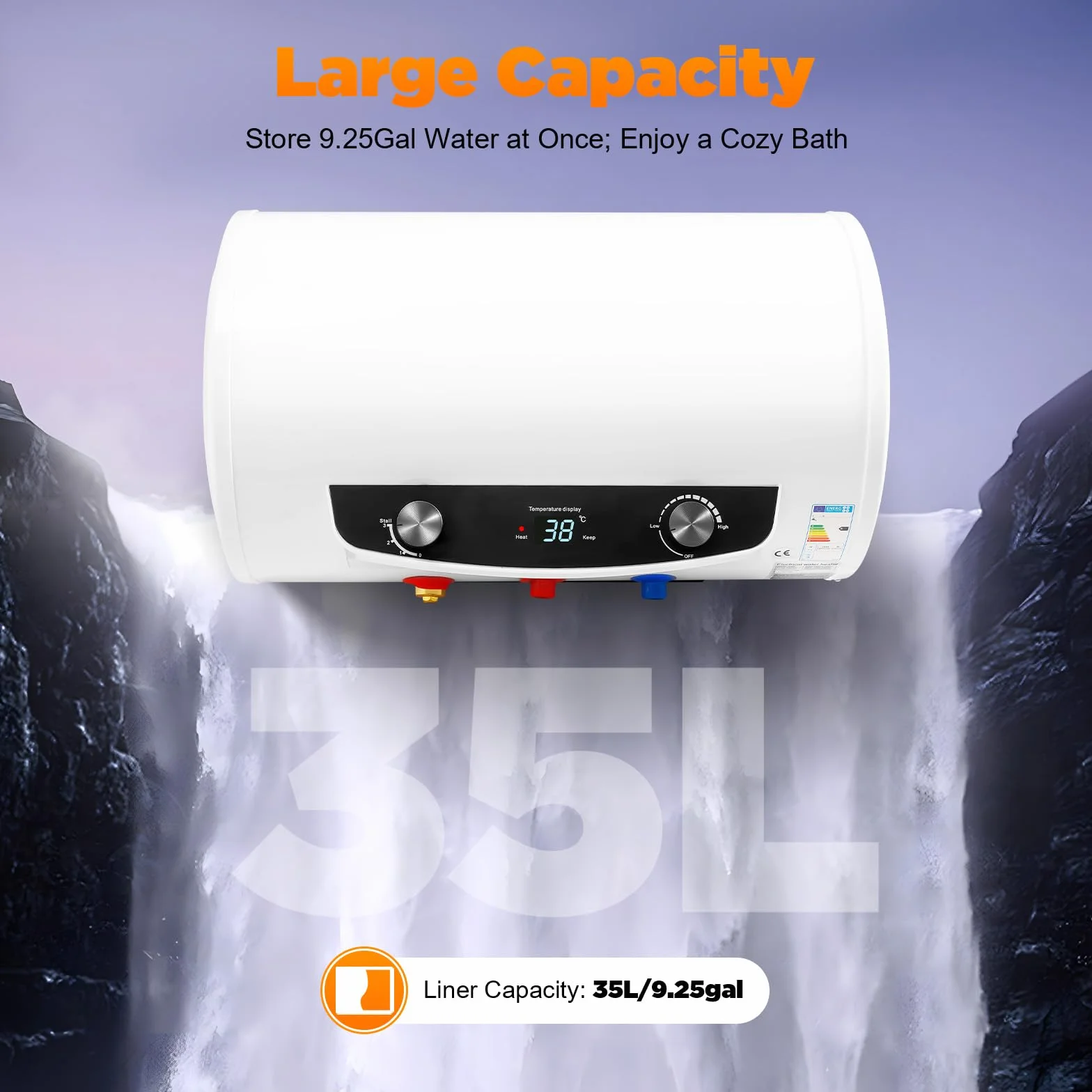 Scaldacqua elettrico da 50 l, 220 V, scaldabagno istantaneo, caldaia orizzontale 30-75 °C, scaldabagno elettrico istantaneo a parete (cucina, doccia, bagno)
