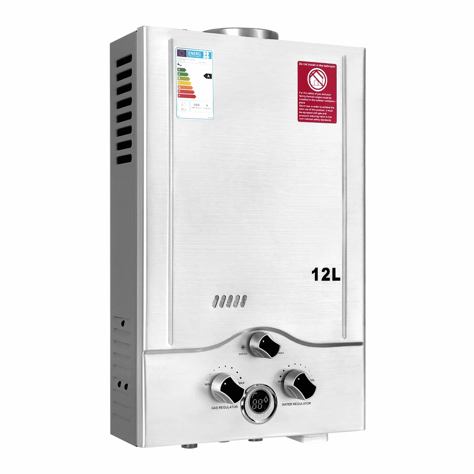 Scaldabagno a Gas 12LPM, Scaldabagno Gas GPL 24KW con la Più Bassa Pressione dell'Acqua Disponibile di 0,2 bar, Funzionamento a Propano e Butano