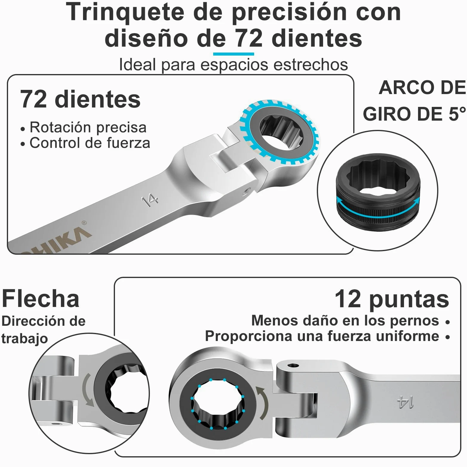 HYCHIKA Set Chiavi Inglesi 6-19mm, 9Pcs Chiavi a Cricchetto con Custodia Portatile, Set Chiavi a Cricchetto per Fai da Te e Riparazione