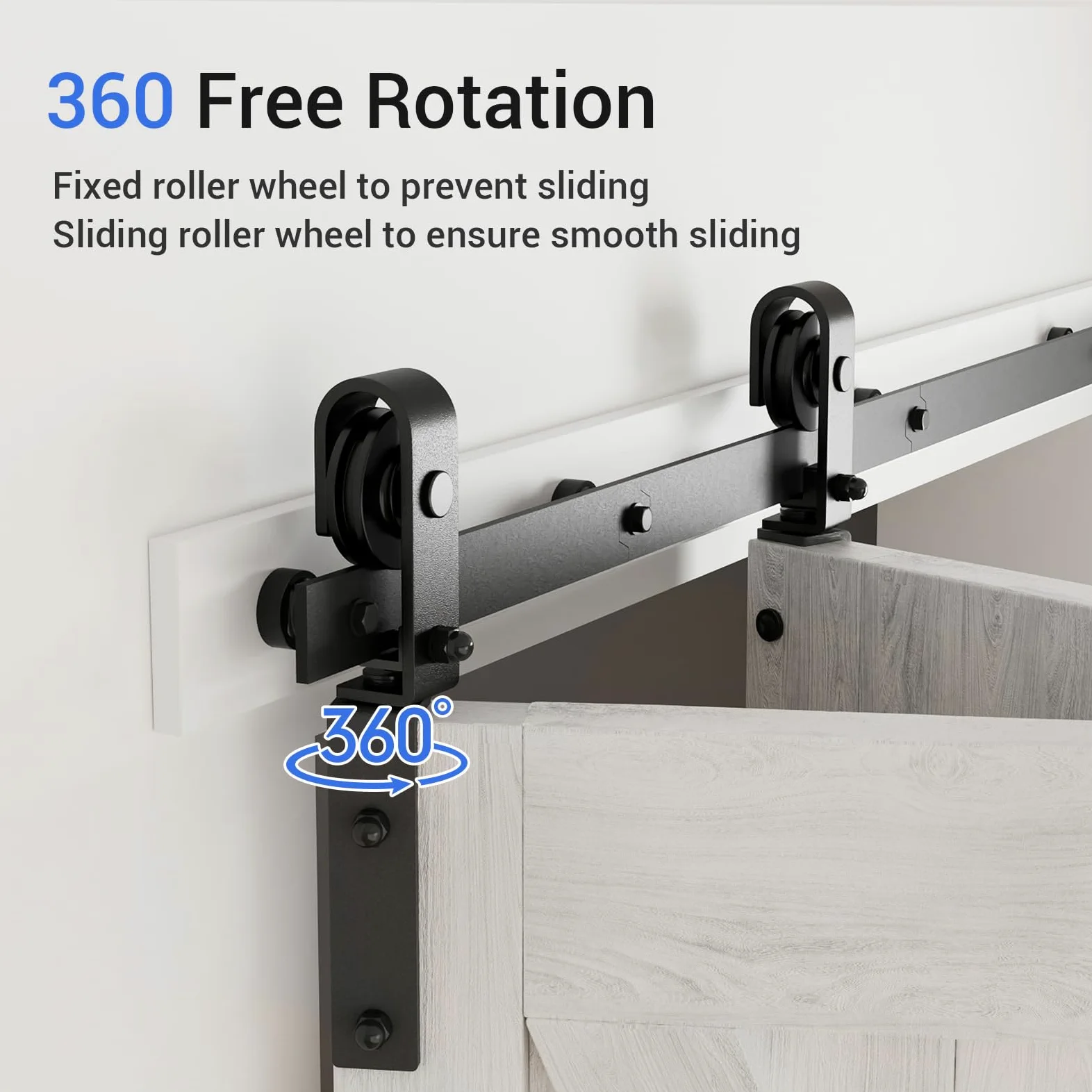 203cm/6.6FT Binario per Porta Scorrevole Bifold Kit Porta Scorrevole Nera per 2 Porte Scorrevoli Interno Esterno Muro 99cm Larga