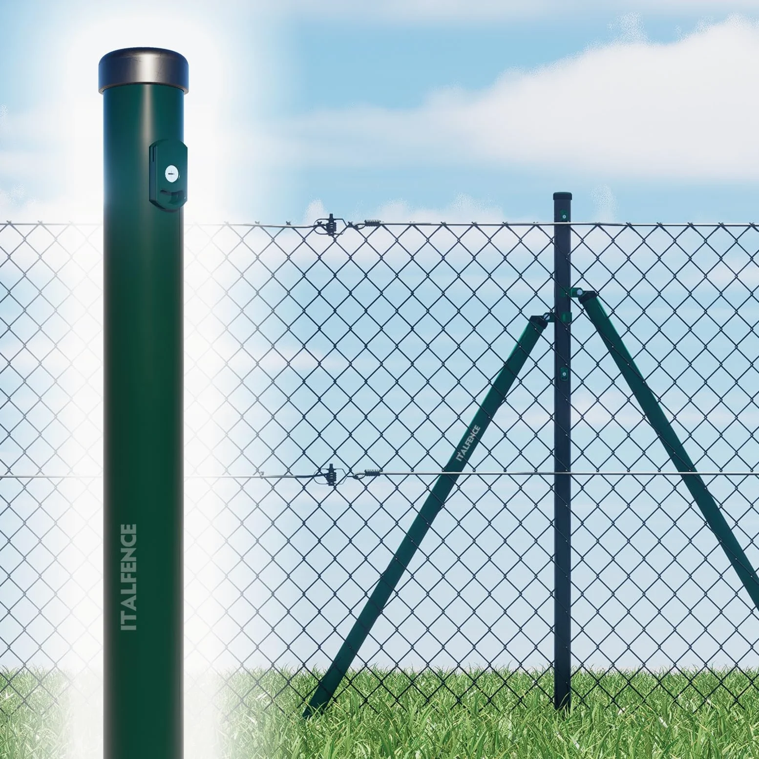 Set da 10 pali tondi tubolari in ferro plastificato verde [H225cm, Ø48mm]
