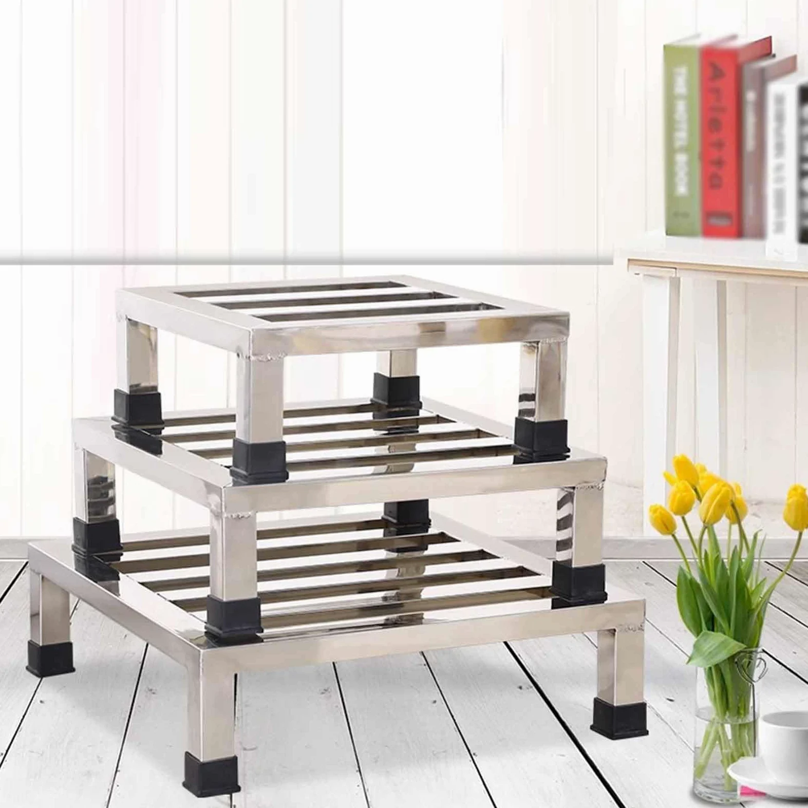 Supporto in Acciaio Inox Resistente per Elettrodomestici con Mensola Retta per Lavatrice/Frigorifero, Base per Mobili con Staffa per Pallet Spaccato a Terra (35x35x20cm)