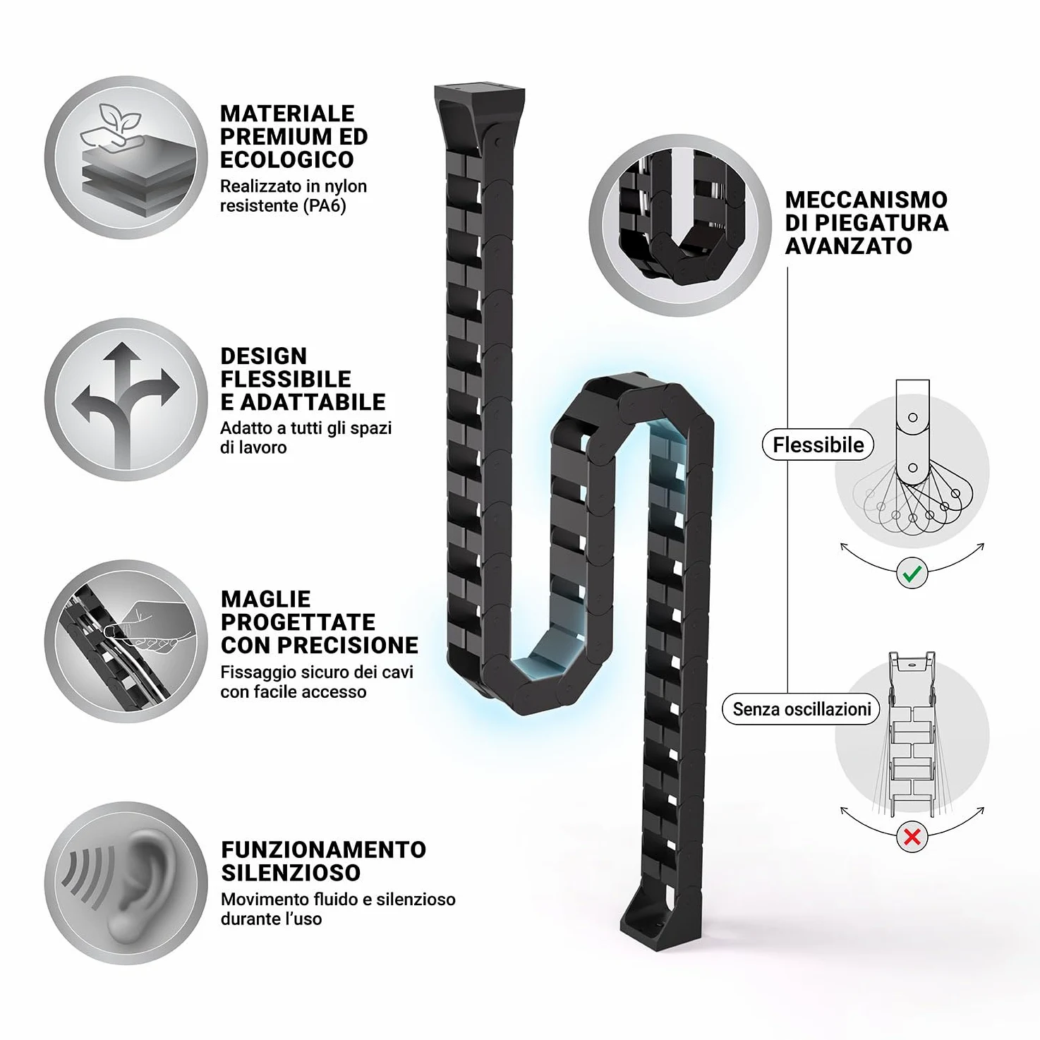 Flessibile canalina passacavi scrivania - Cable management - Organizer cavi - Porta cavi scrivania – Raccogli cavi scrivania (Nero)