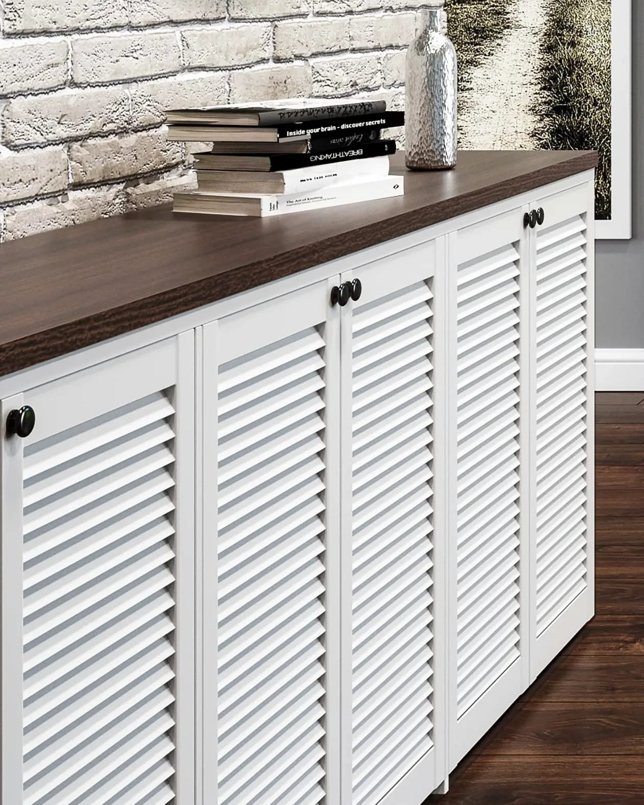 DecoMeister Porte a Lamelle in Legno 394x606 mm Confezione da 2 - Porta Lamella Pino Massiccio - Anta per Armadio a Persiana Aperta - Frontali Mobili e Antine per Guardaroba - Preverniciato Bianco