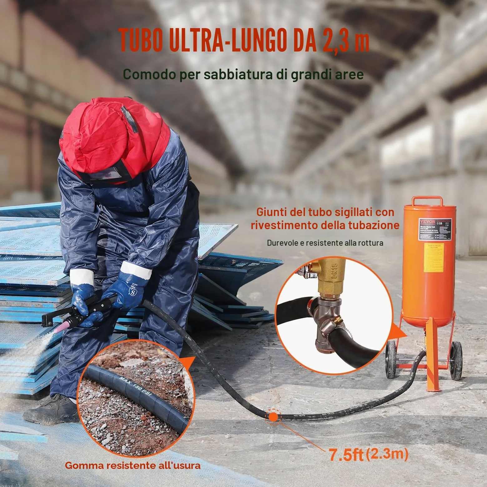 VEVOR Sabbiatrice da 37 Litri, Sabbiatrice Pressione 60-110 PSI, Serbatoio Abrasivo Portatile, Kit Sabbiatura ad Aria 2 Ugelli in Ceramica Separatore Tubo 2,3m per Rimozione di Vernice Macchie Ruggine