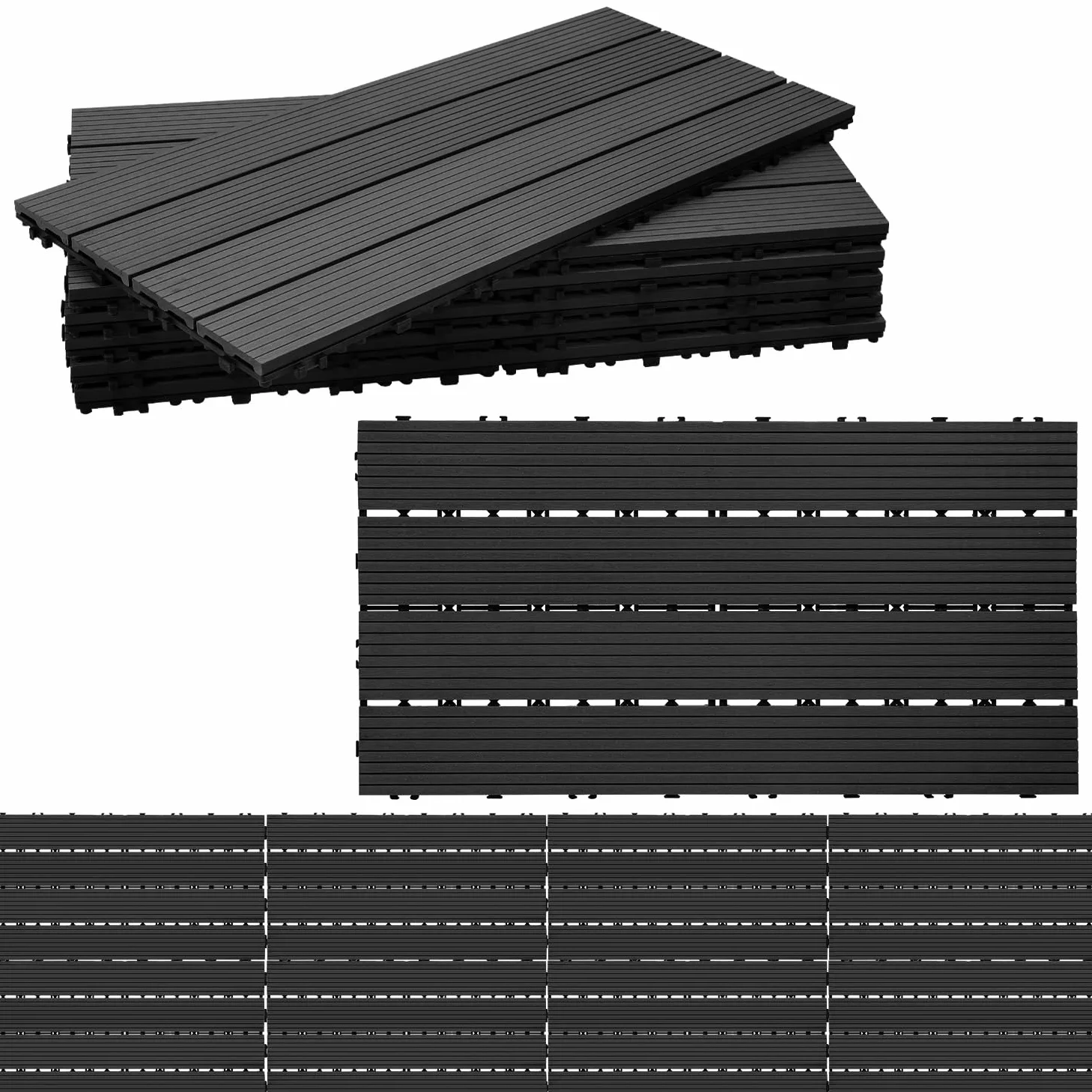 Randaco Piastrelle in Plastica Composita WPC, 30x60cm 12 Pannelli / 2 m² Pavimentazione in Plastica-legno all'aperto con Drenaggio e Sistema Plug-in, per Terrazze, Pavimenti, Antracite