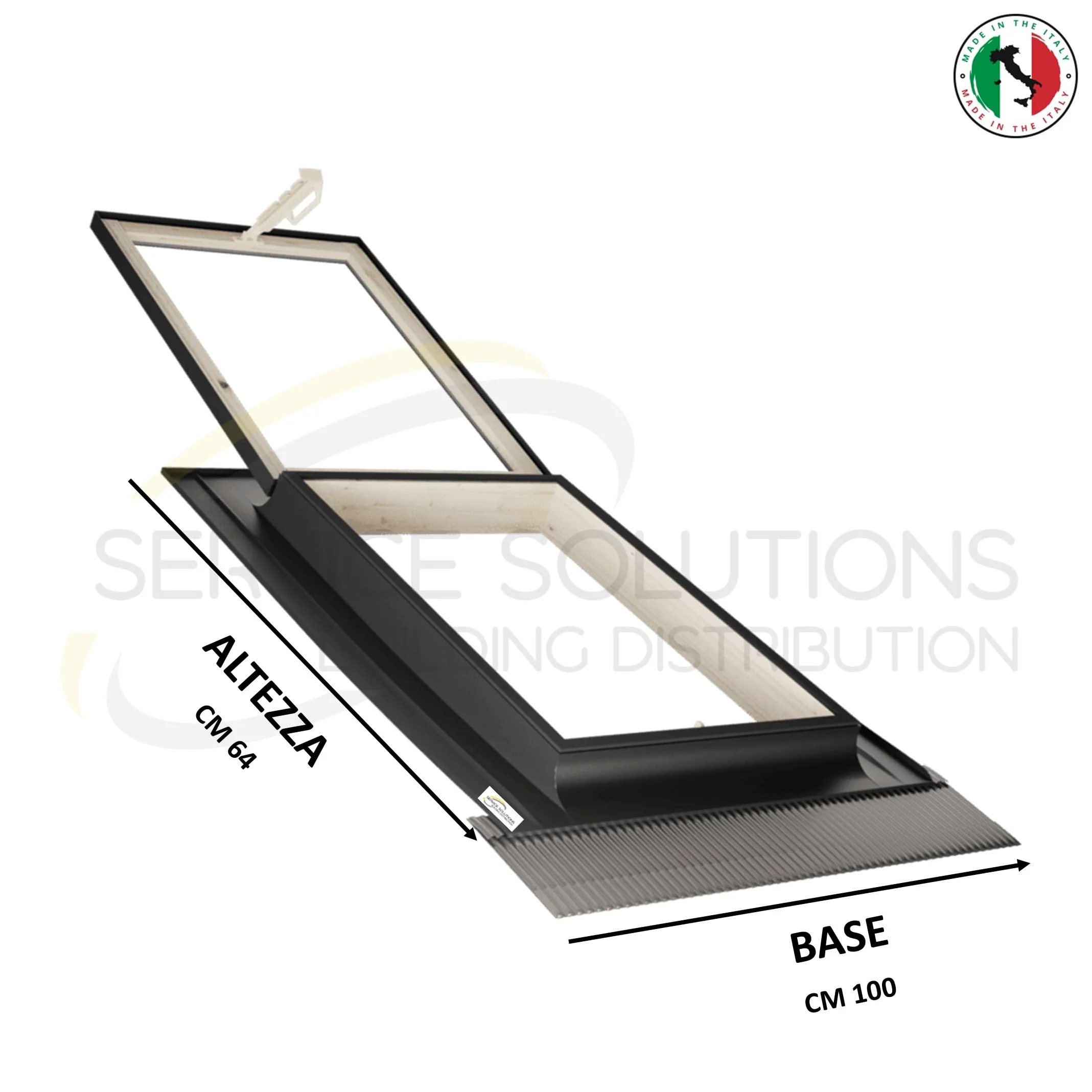 Lucernario Best Vasistas in Alluminio | Vetrata Isolante standard 4-9-4 | Interno Legno Abete | Maniglia in Plastica con 4 Posizioni di Apertura (CM 100X64 (BASE X ALTEZZA))