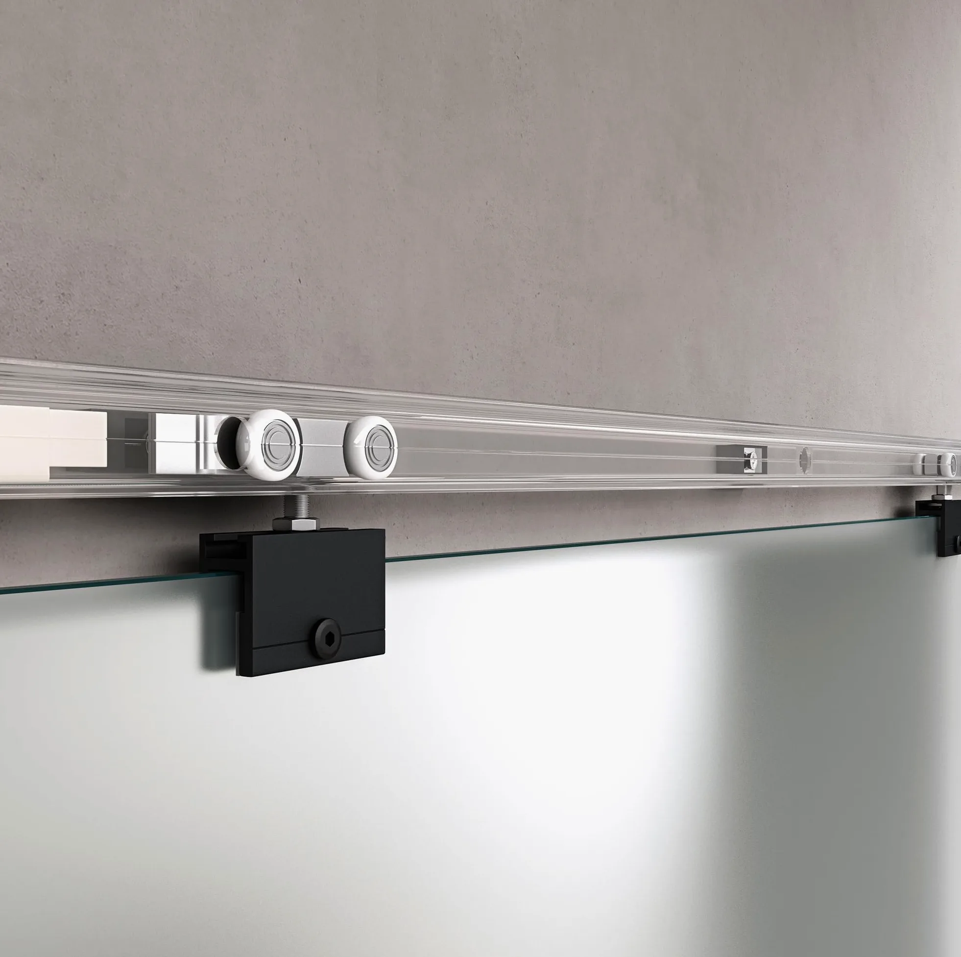 doporro Porta Scorrevole in Vetro 102.5x215cm, Porta Scorrevole in Vetro Satinato 8mm con Binario e Maniglia Per Asta per Bagno Cucina Studio Ufficio, Nero, Amalfi-plus 14H