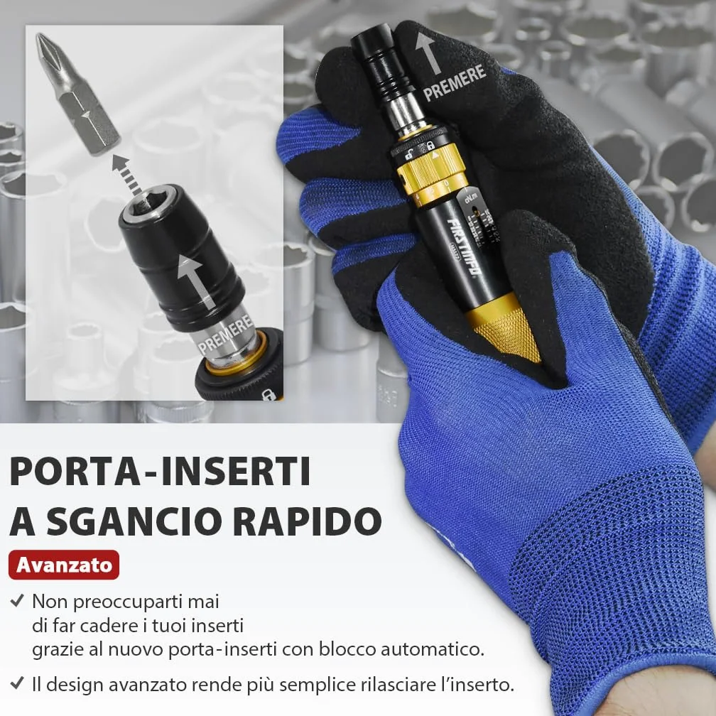FIRSTINFO H5177 | Cacciavite Dinamometrico di Precisione Certificato | Attacco Rapido Hex 1/4" | Coppia Regolabile 5–60 cNm (0,05–0,6 Nm)