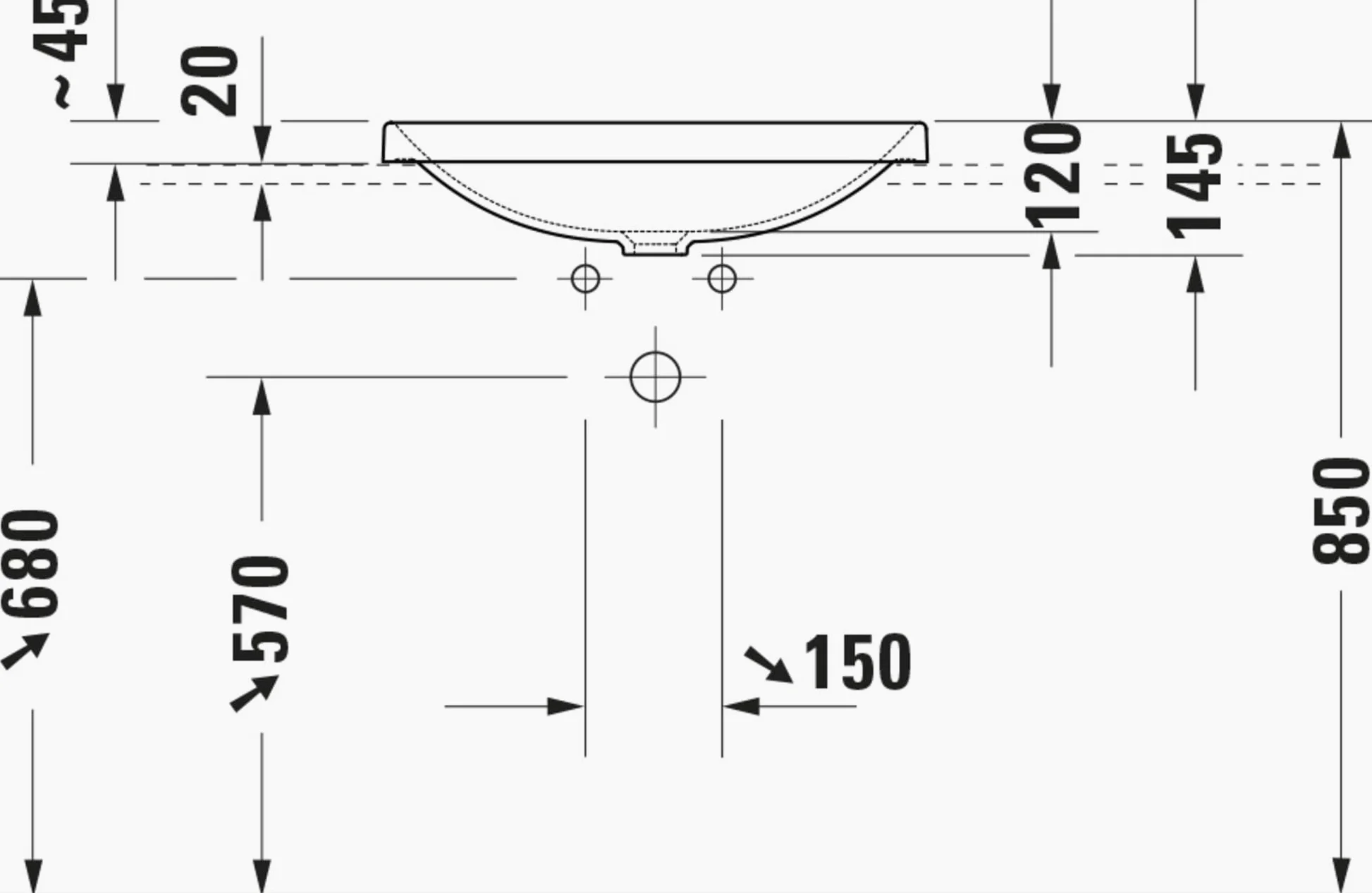 Duravit D-Neo lavabo encastré, 600x440mm, sans trou pour robinet, sans trop-plein, blanc brillant, poli, 0358600079, 0358600079