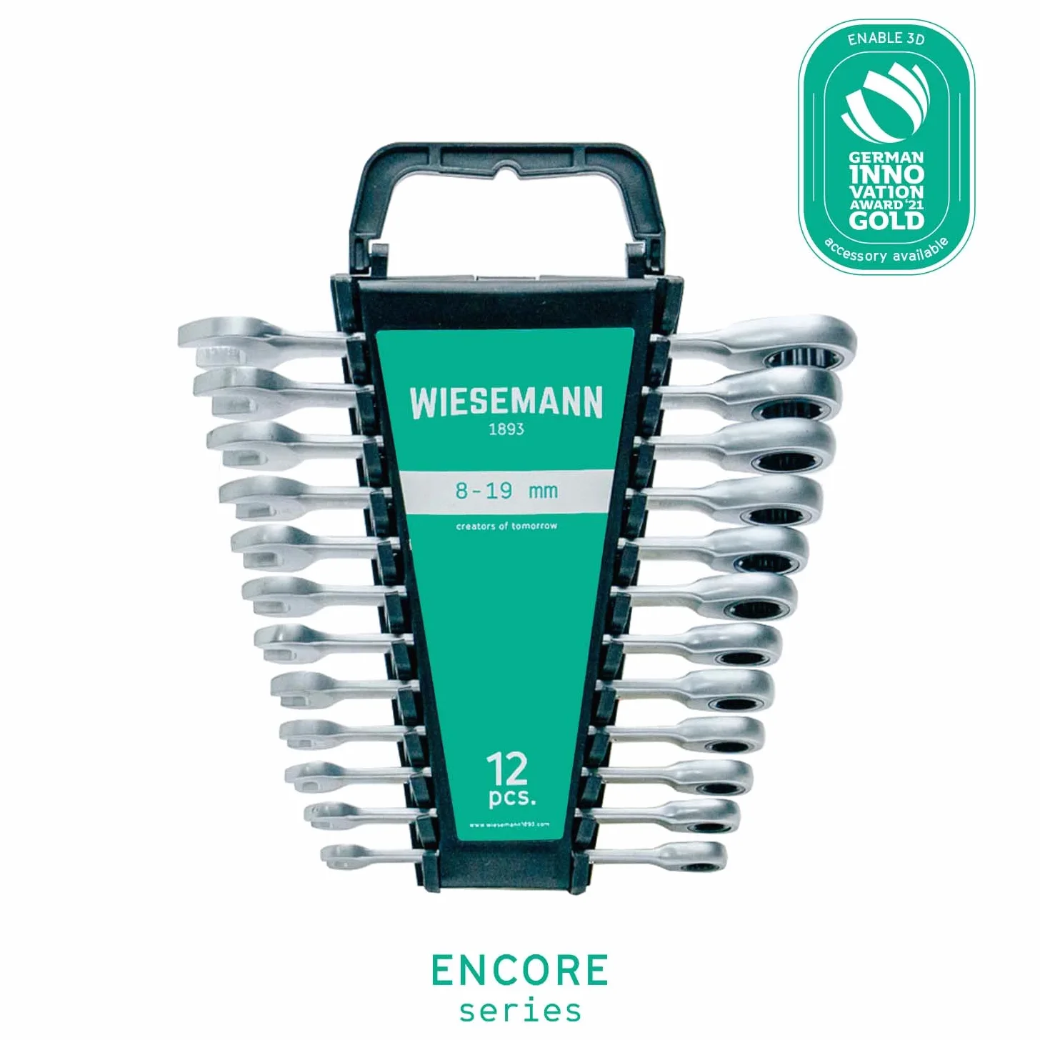 WIESEMANN 1893 Set di chiavi a cricchetto da 12 pezzi 8-19 mm con 72 denti acciaio Q-30 cromato I con supporto I 81567