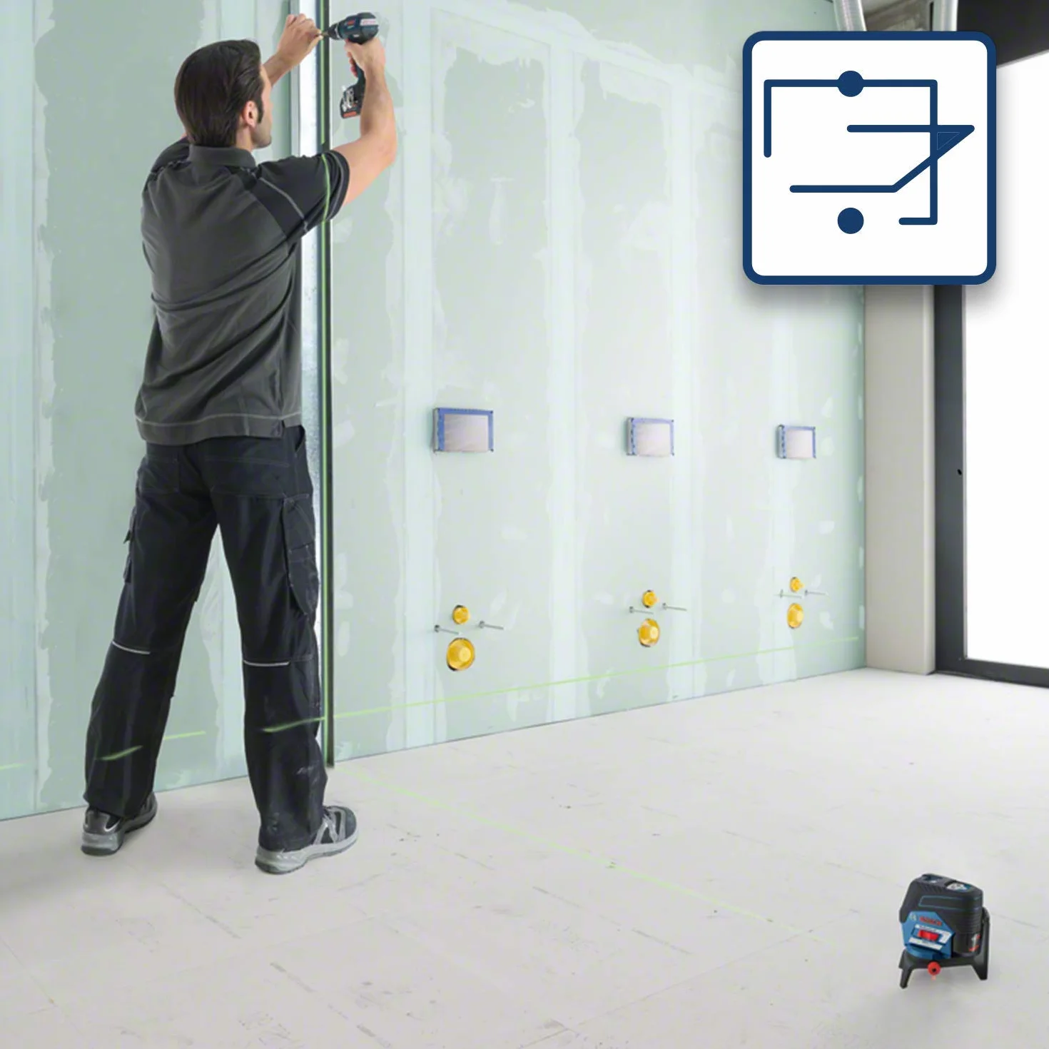 Bosch Professional 12V System Livella Laser GCL 2-50 CG (batteria 12 V, laser verde, da interno, con app, supporto, raggio d'azione visibile: fino a 20 m, in L-BOXX)
