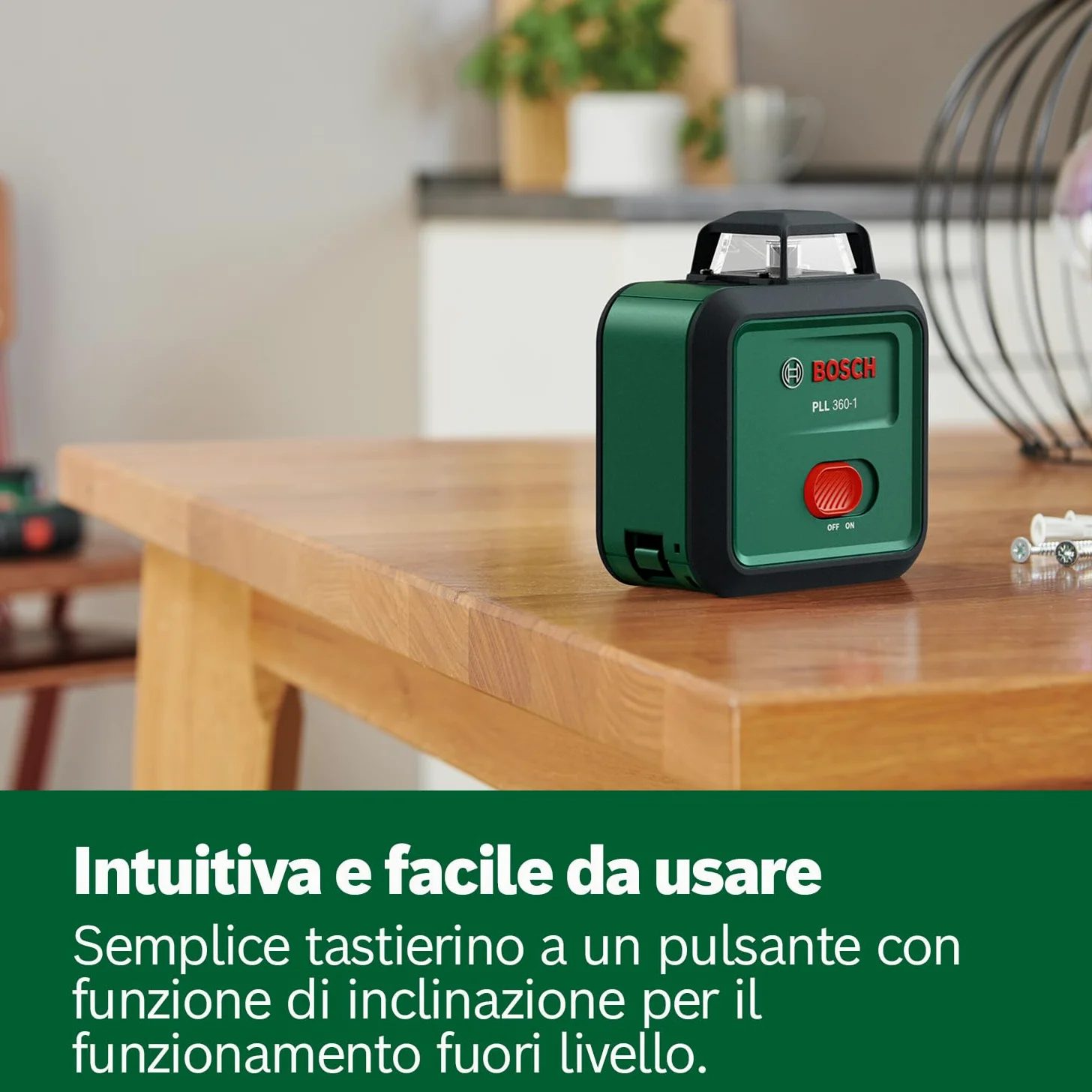 Bosch Livella laser PLL 360-1 (livella laser autolivellante a 360°, precisione ±0,4 mm/m, raggio d'azione 12 m, funzione di inclinazione, in confezione di cartone)