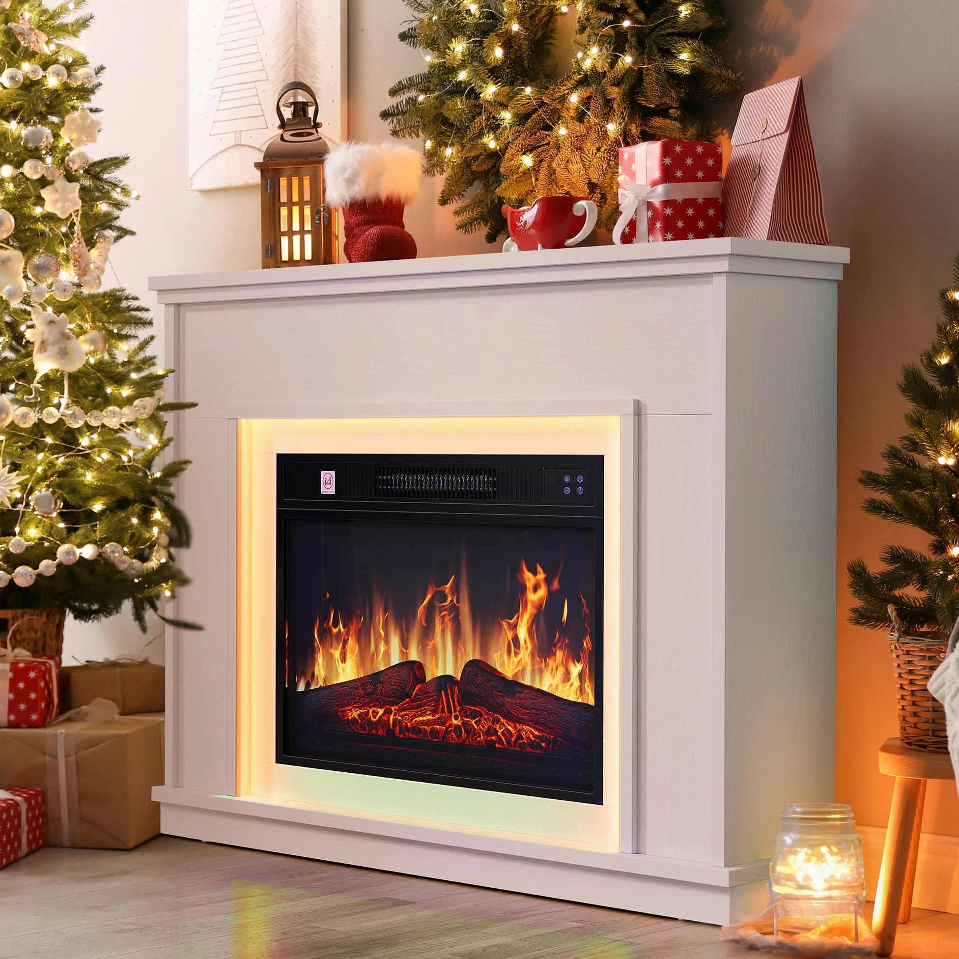 YITAHOME Camino Elettrico, Effetto Fiamma 3D Realistico, Libera installazione Camino Elettrico da Terra con Timer a Striscia Luminosa a LED a 24 colori e Telecomando, 100X26X80.5CM