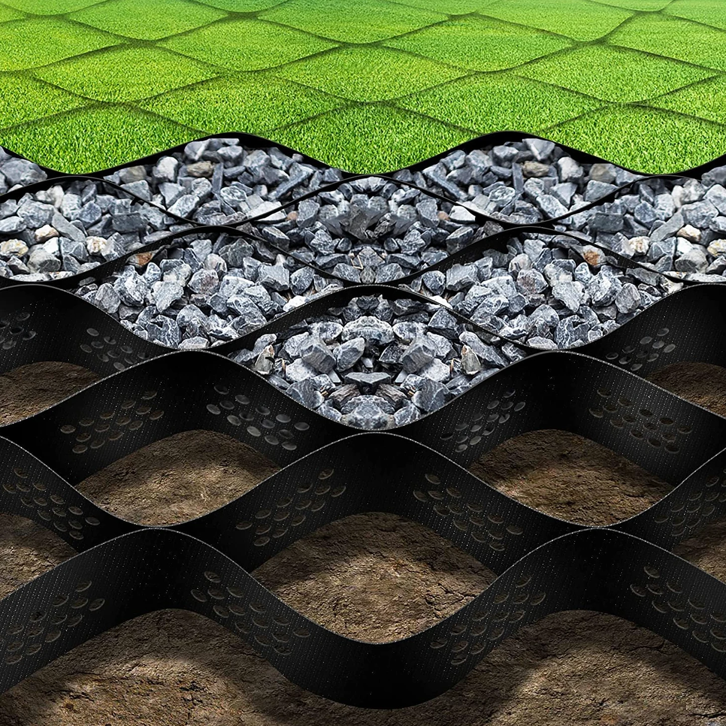 30m² Stabilizzatore Ghiaia Geogriglia, Stabilizzatore de Ghiaia per Ghiaia/carrabile/muri di Sostegno, Griglia in Geocell Plastica Flessibile Espandibile Lastra da Giardino