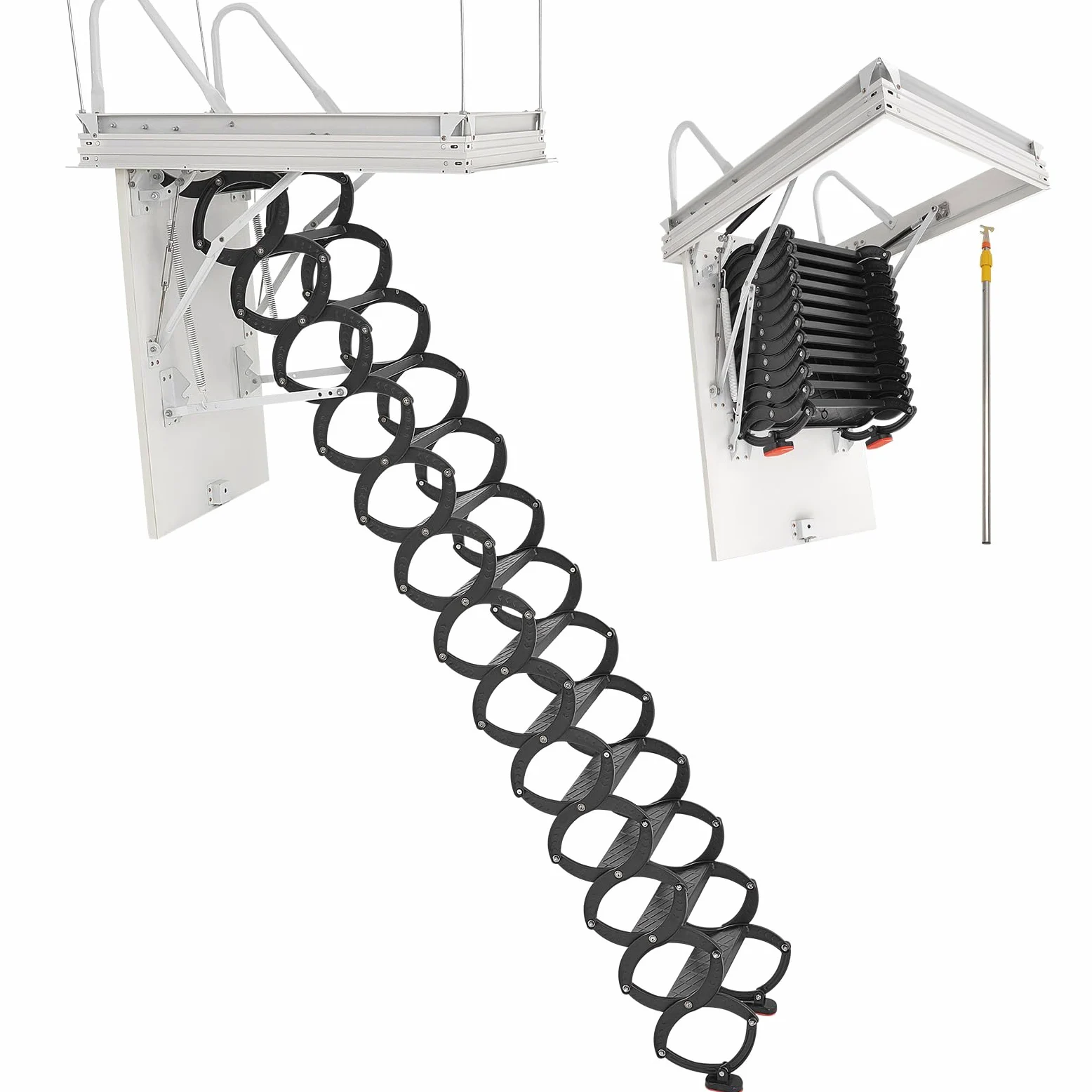 VEVOR Scala per Soffitta, Capacità di Carico 299,4 kg Scala Pieghevole in Acciaio Legato, per Soffitti Alti da 3,2 a 3,35 m e Dimensioni di Apertura di 1000,76 x 698,5 mm con Asta di Trazione