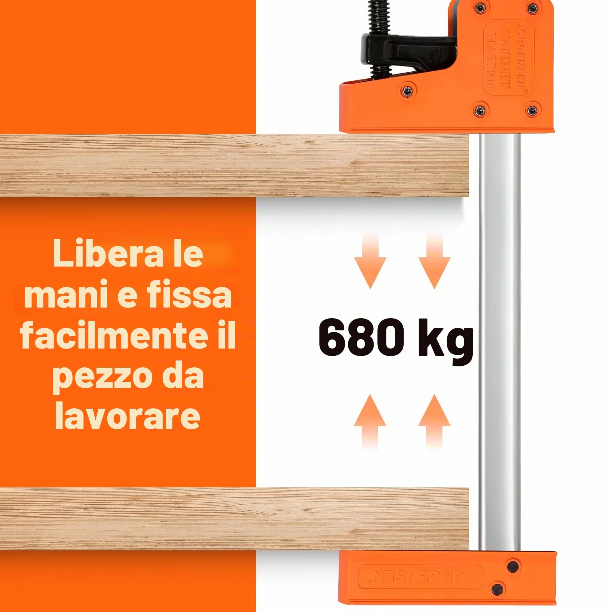 JORGENSEN Profi Morsetti da Falegname 2 Pezzi Serraggio 680 kg, 2-in-1 Set di Morsetti per Legno a sgancio rapido da 600mm, Morsetti a barra Fissaggio del Legno con una Sola Mano