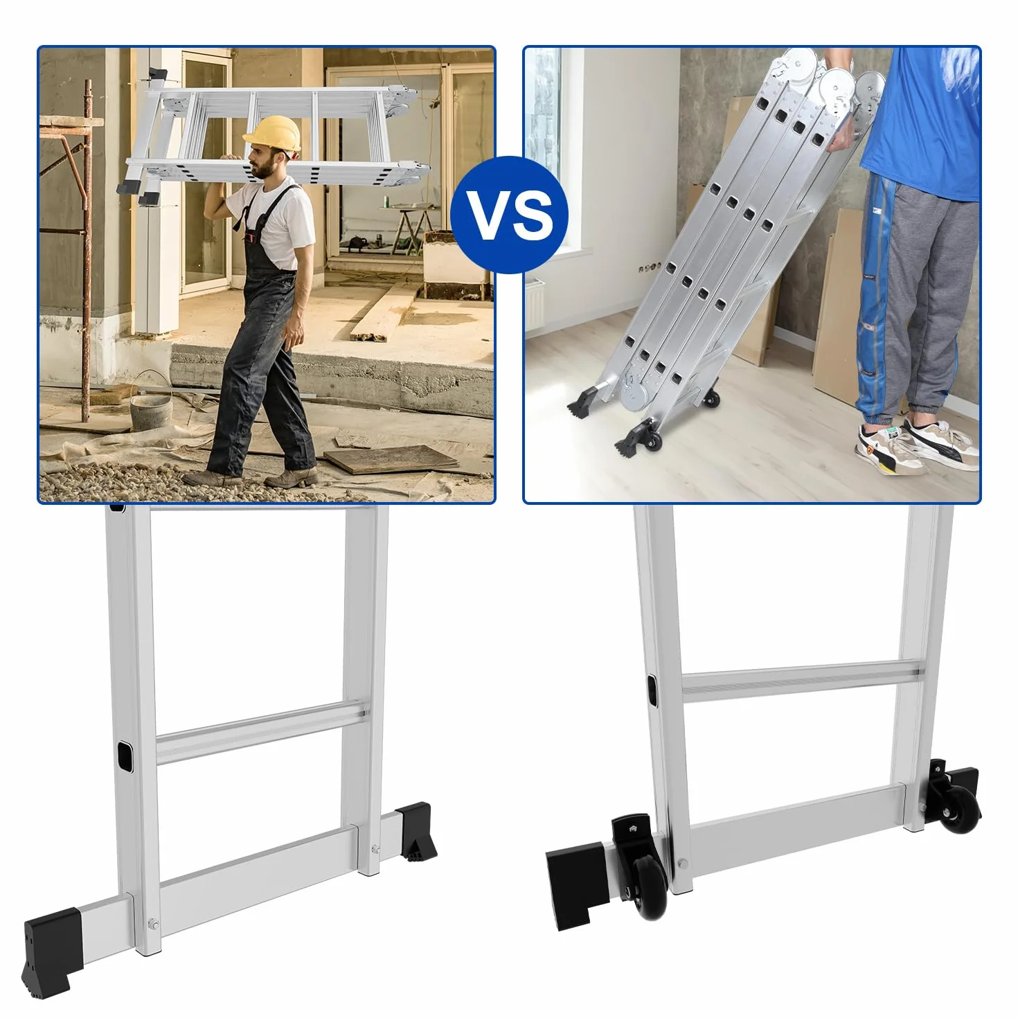 Sonnewelt Scala Multiuso in Alluminio 4x5 Gradini - 5,8 m Con Piattaforma e 2 Ponteggi - Pieghevole, 20 Gradini, Fino a 150 kg, Argento
