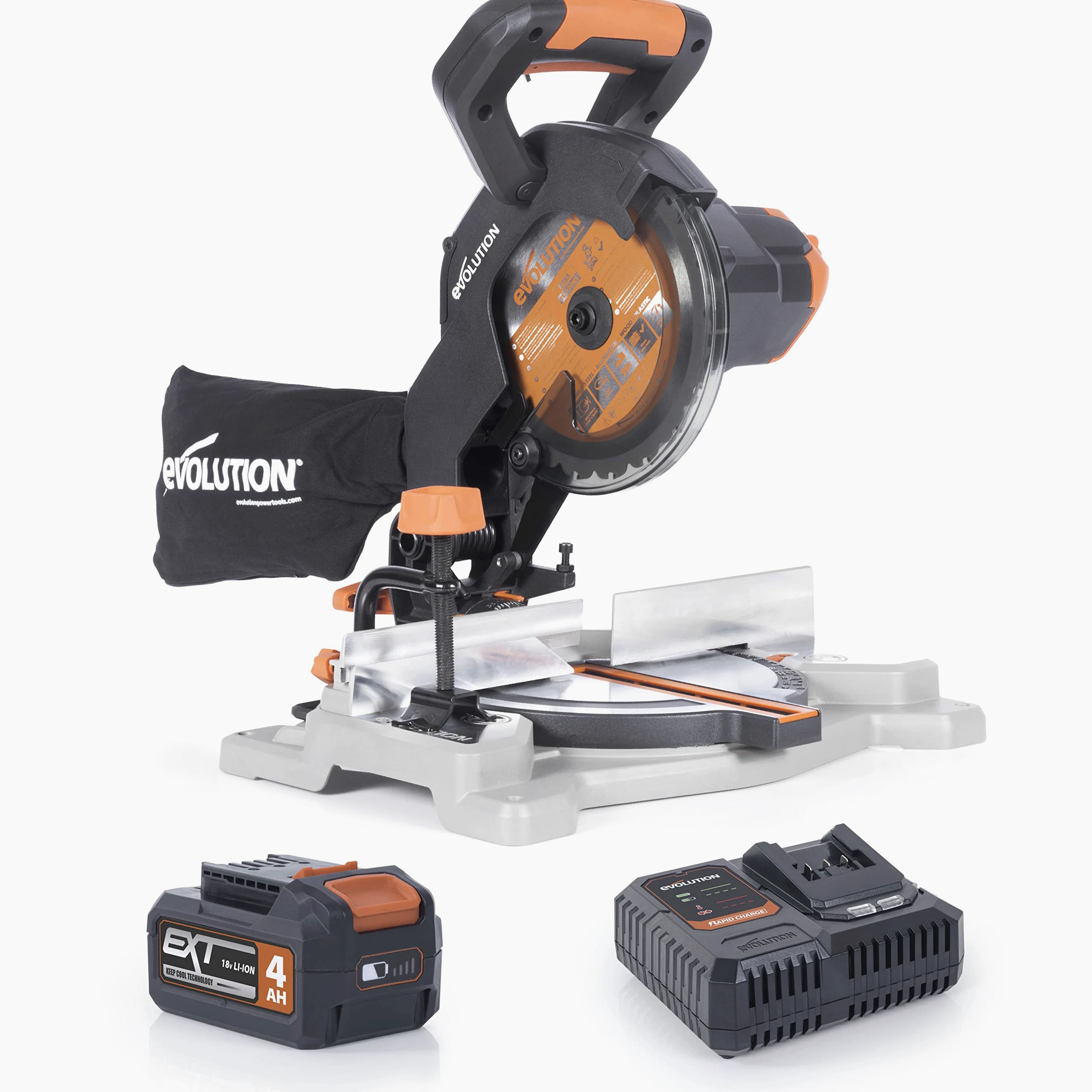 Evolution Troncatrice composta a batteria R185CMS-Li da 185 mm 18 V Li-Ion EXT Inc Lama multimateriale