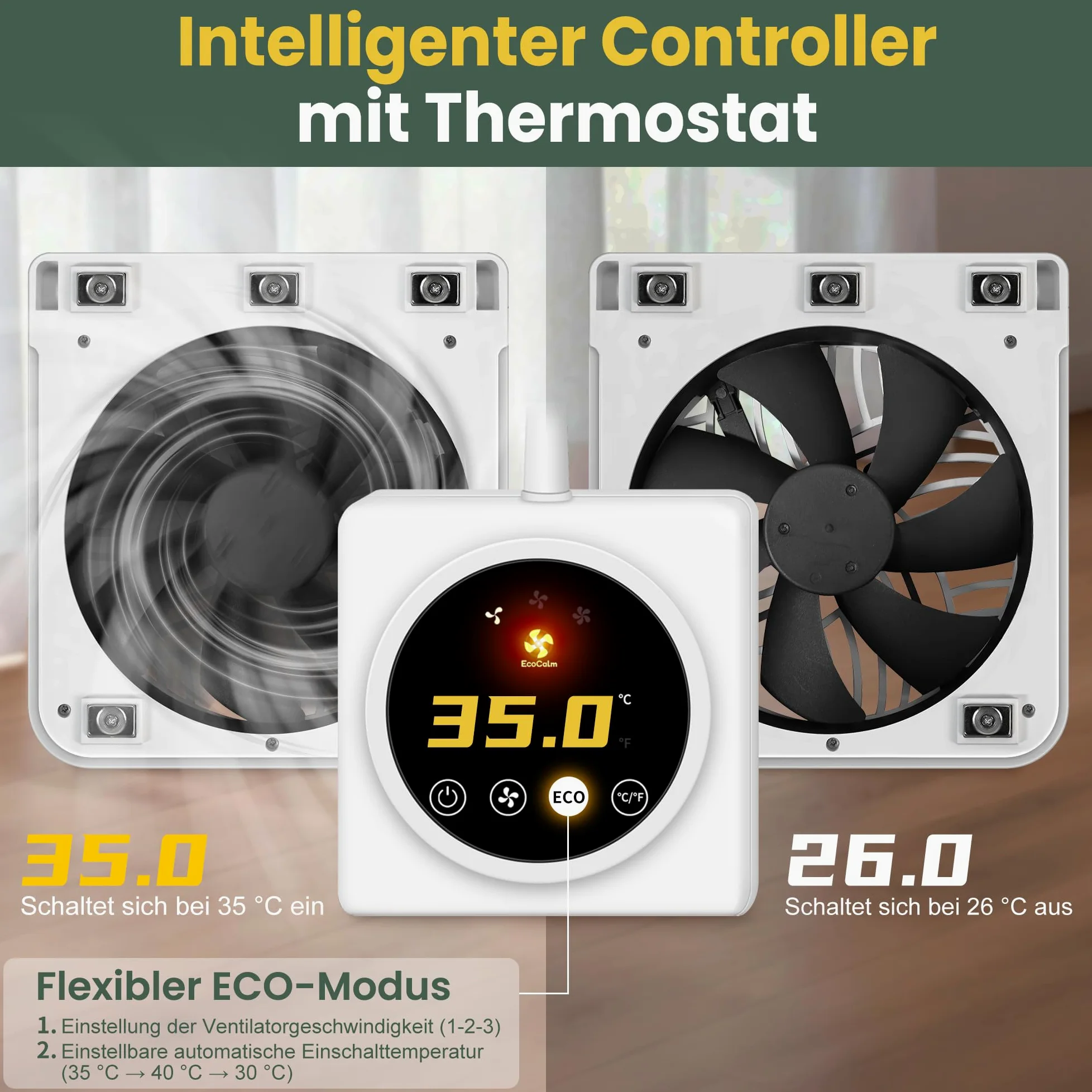Ventilatore per radiatore con 5 magneti per radiatori in ghisa, 4 ventilatori magnetici con termostato intelligente, ventilatore per radiatori aumenta l'efficienza di riscaldamento e risparmia
