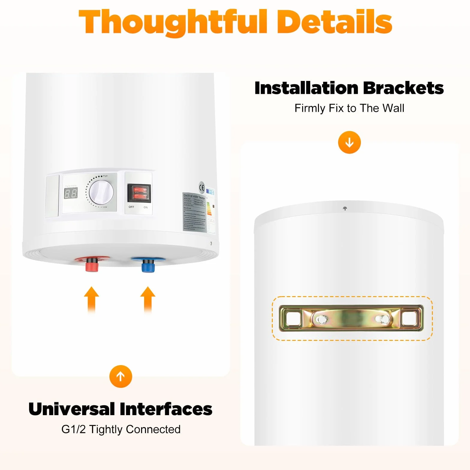 Serbatoio acqua calda elettrica 2000 W Smart Boiler a parete scaldabagno 80 L incl. valvola di sicurezza, soffione doccia e tubo, IPX4, temperatura di riscaldamento 25-75 ℃