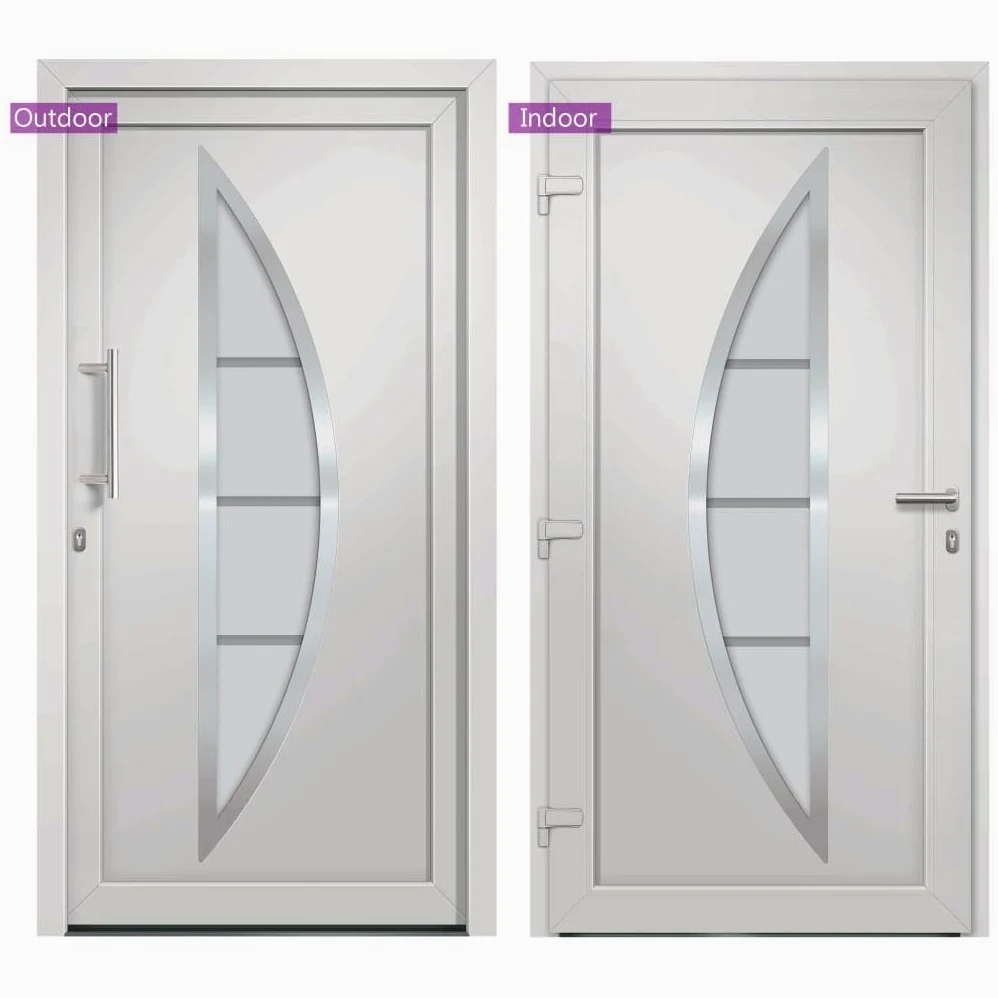 Gecheer Porta di Ingresso Bianca, Sicura con Chiusura a 5 Punti, Dimensioni 98x200 cm, Telaio in PVC con Anima in Acciaio e Vetro Isolante, per Casa e Appartamento