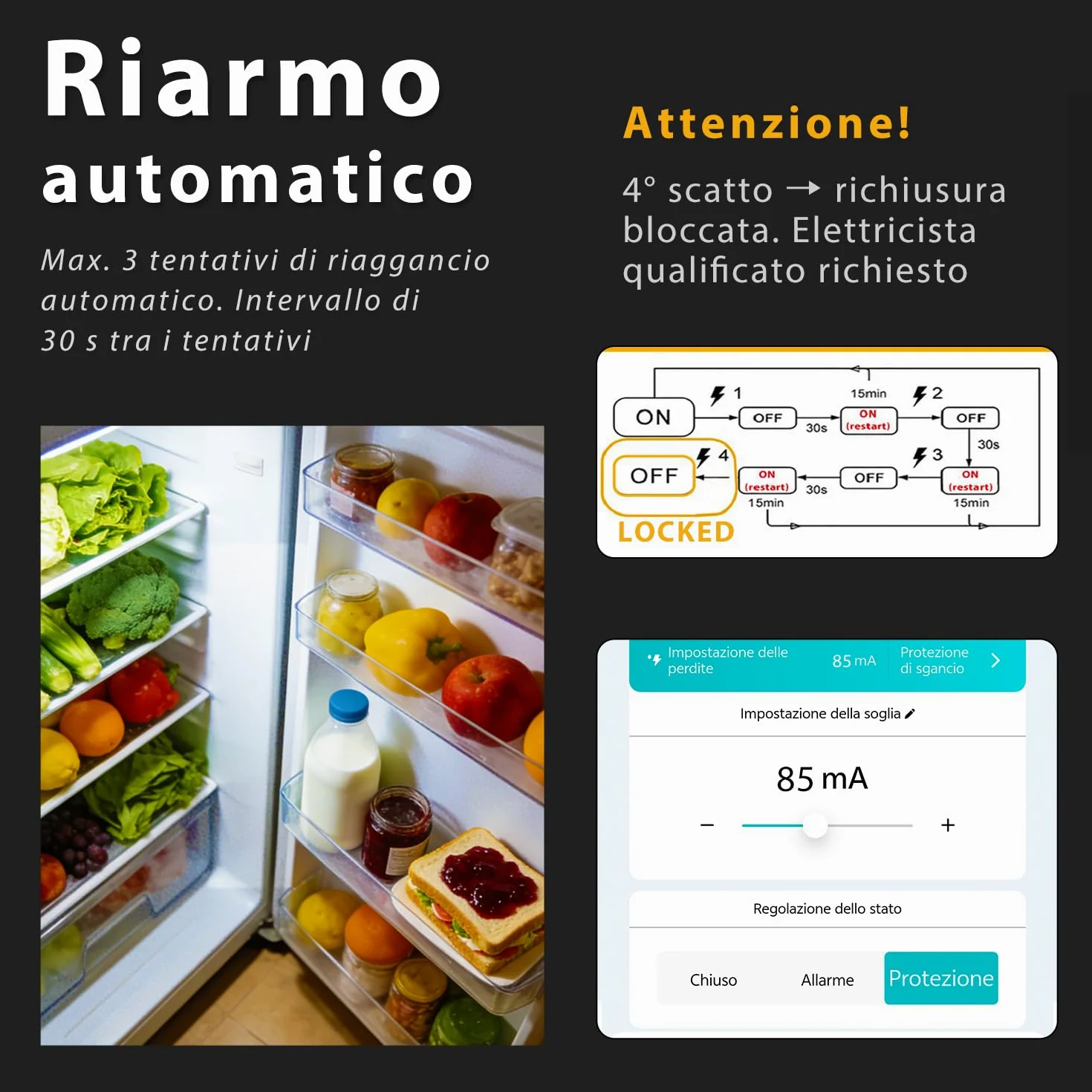 Interruttore Differenziale Wi-Fi Tuya "Smart RCBO" Reset Automatico Disconnessione in Intensità 1-40A, Corrente di Perdita 30-100mA, Sovra/Sottotensione, Temperatura, Sovrappotenza Misurazione 2025