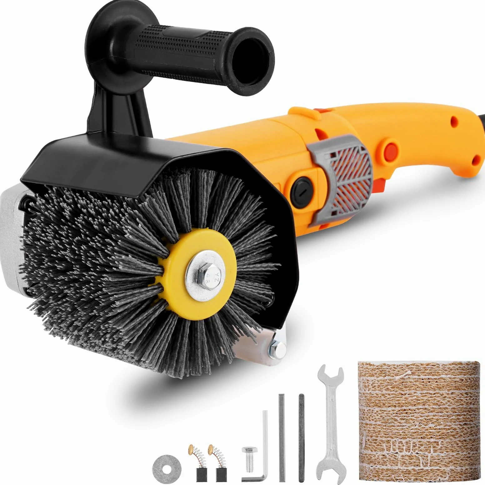 3200W elettrico brunitura lucidatrice 8 velocità regolabile macchina levigatrice a tamburo con 1 * ruota filo abrasivo e 1 * ruota di lino(rosso UE)