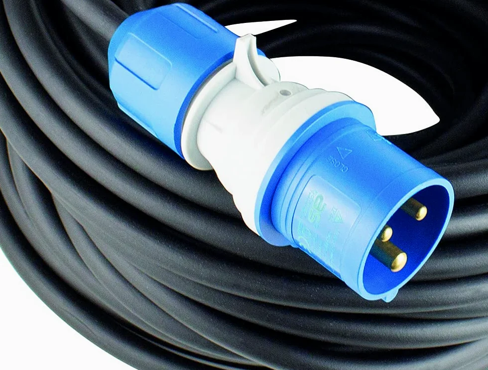 as - Schwabe Cavo di prolunga da campeggio, 25 m, 230 V, 16 A, 3 poli, spina CEE con indicatore di tensione, accoppiamento CEE con coperchio ribaltabile, prolunga per camper, prodotto in Germania,