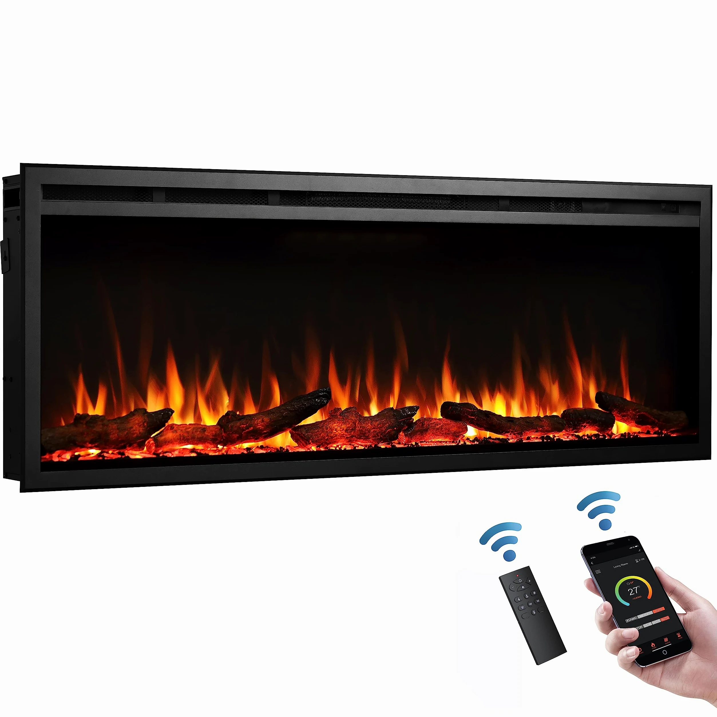 FLAMME Camino elettrico da incasso a parete Castello Slim Frame da 50" con 3 colori fiamma 750W/1500W