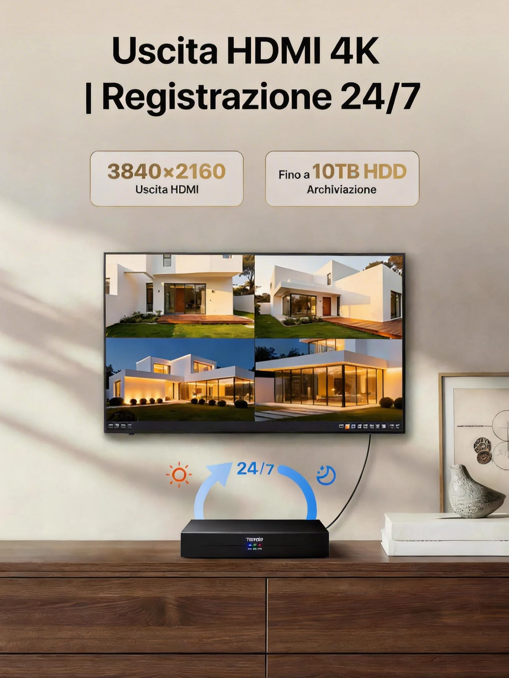 Tenda Kit di videosorveglianza PoE per esterni con 4 telecamere da 4 MP e 1 NVR, HDD da 1 TB (supporta fino a 10 TB) per videosorveglianza 24/7, telecamera IP PoE con rilevamento AI delle persone, vis