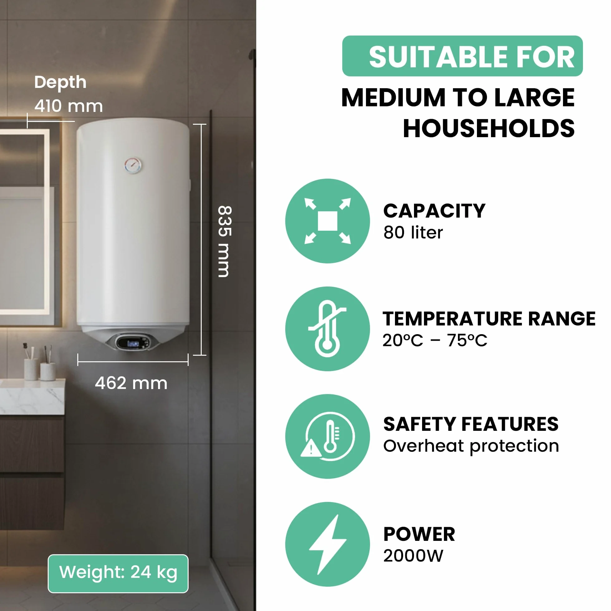 ELDOM FAVOURITE 80 litri serbatoio acqua calda 2 kW Electronic Control Wi-Fi