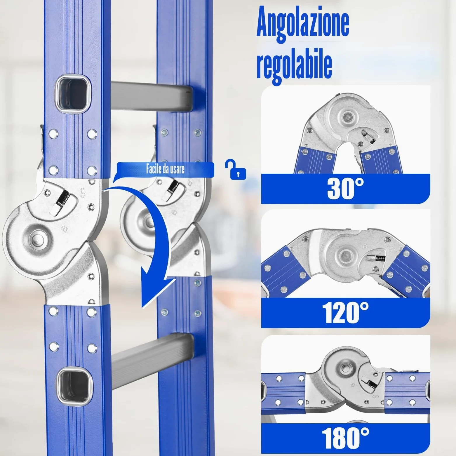 Scala multifunzione in alluminio, 4 x 4 gradini, lunghezza 4,7 m, 4 pezzi, portata massima 150 kg